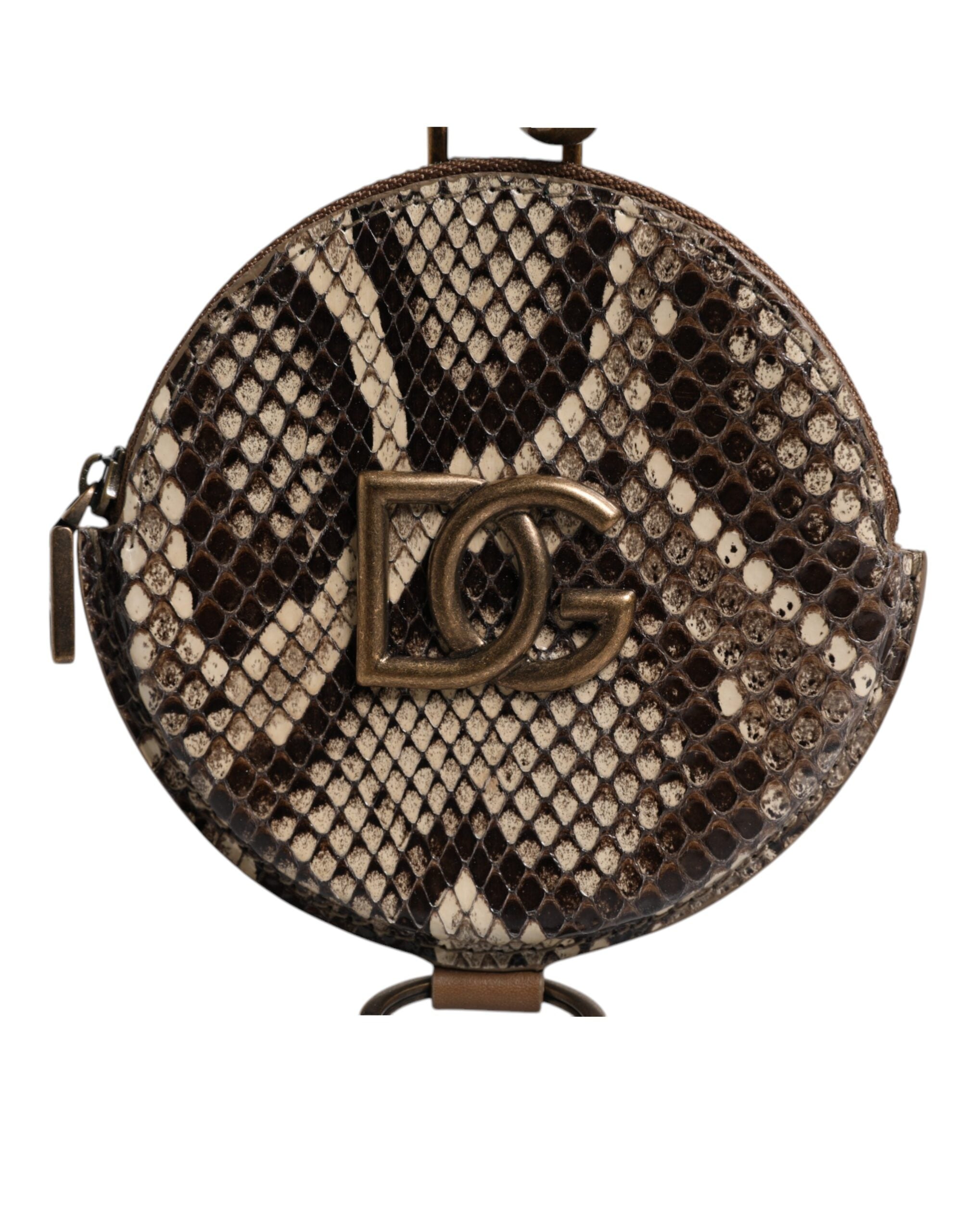 Hnědá kulatá kožená peněženka s logem DG a šňůrkou na mince