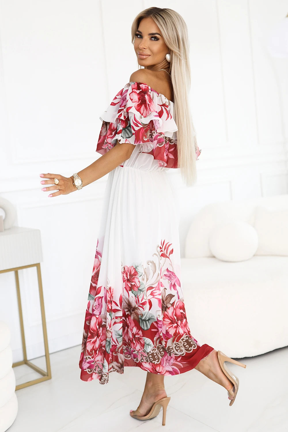 Long summer dress with a Spanish pattern – Floral Red Ombre Pattern