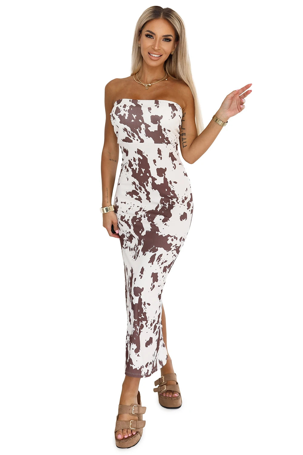 SAVANNAH strapless fitted dress – Brown And White Boho Pattern
