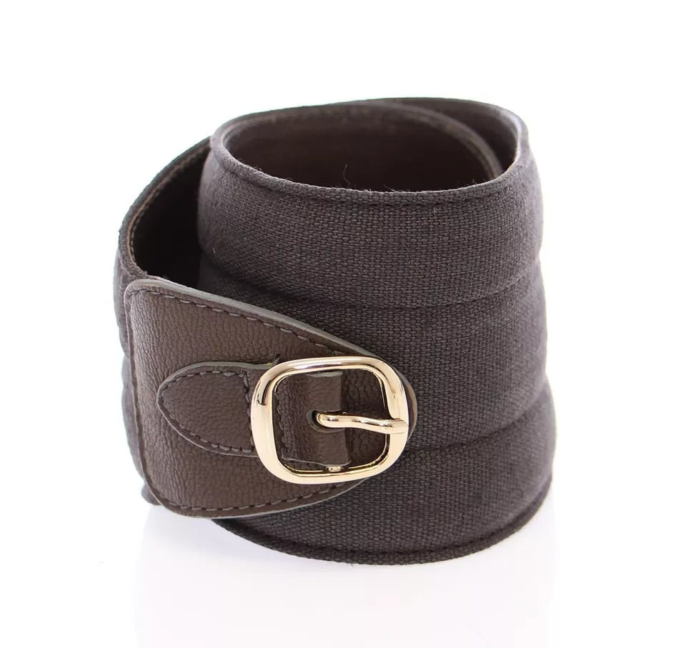 Hnědý kožený lněný opasek s logem D&amp;G