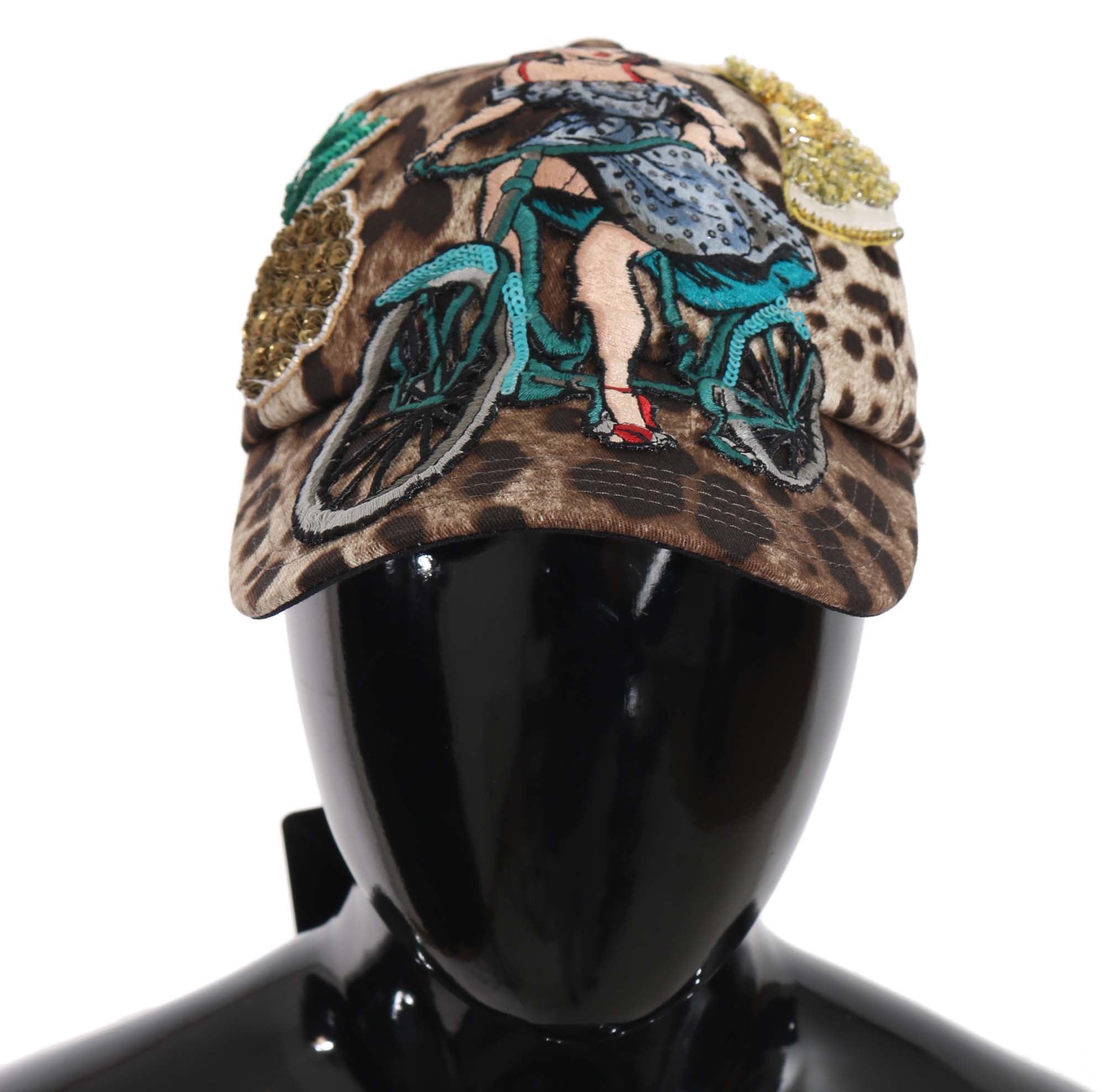 Hnědá baseballová čepice s leopardím vzorem a flitry Sicily Applique