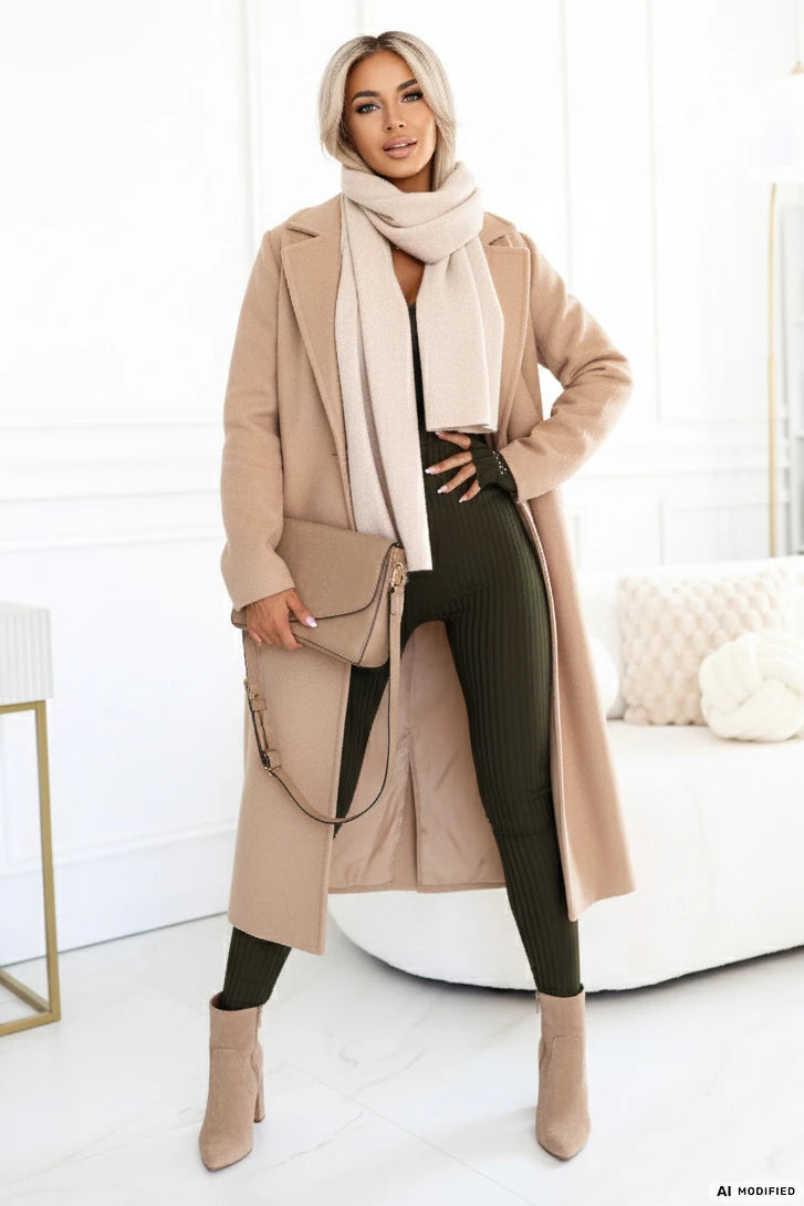 Comfortable and elegant ribbed women's jumpsuit with a neckline – Khaki