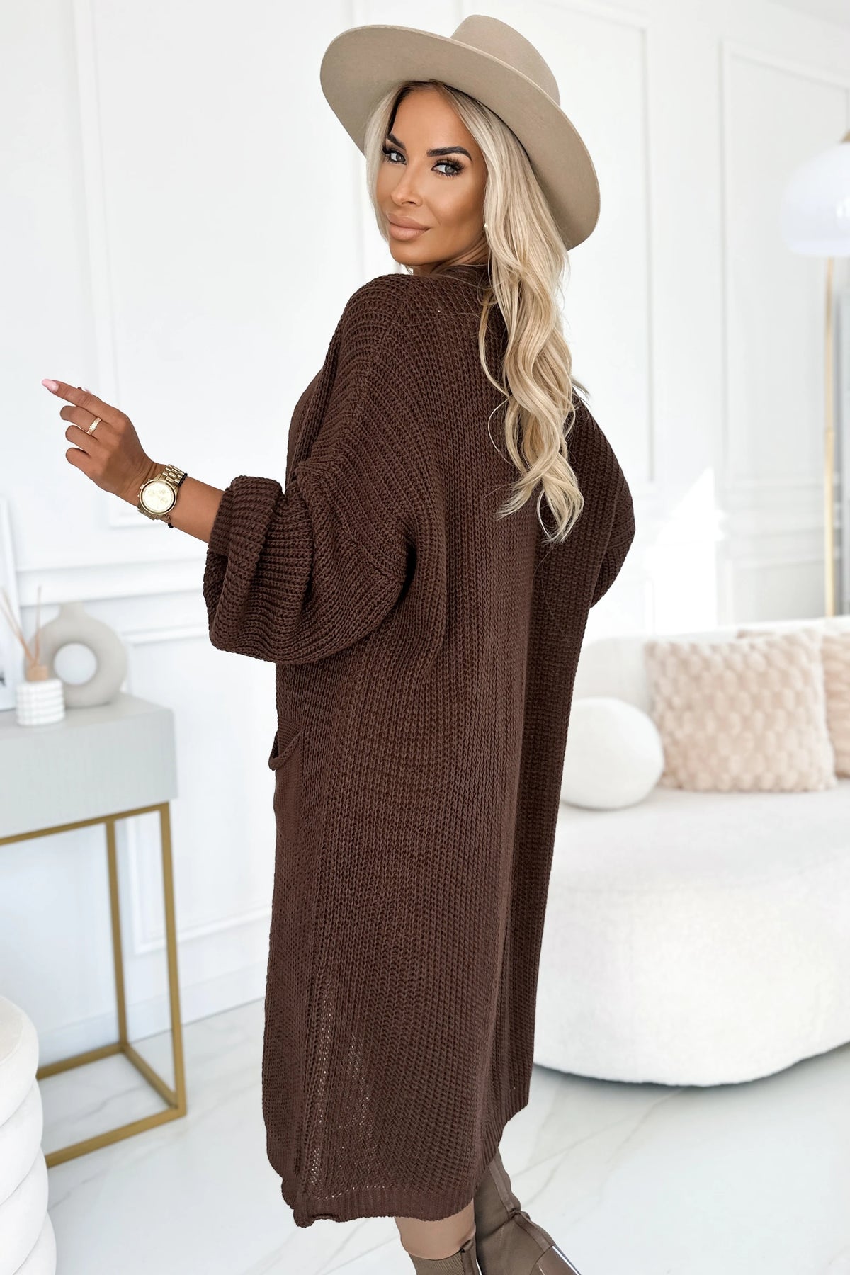 Cardigan – long sweater cape with pockets – Chocolate Color