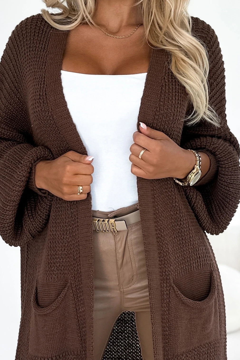 Cardigan – long sweater cape with pockets – Chocolate Color