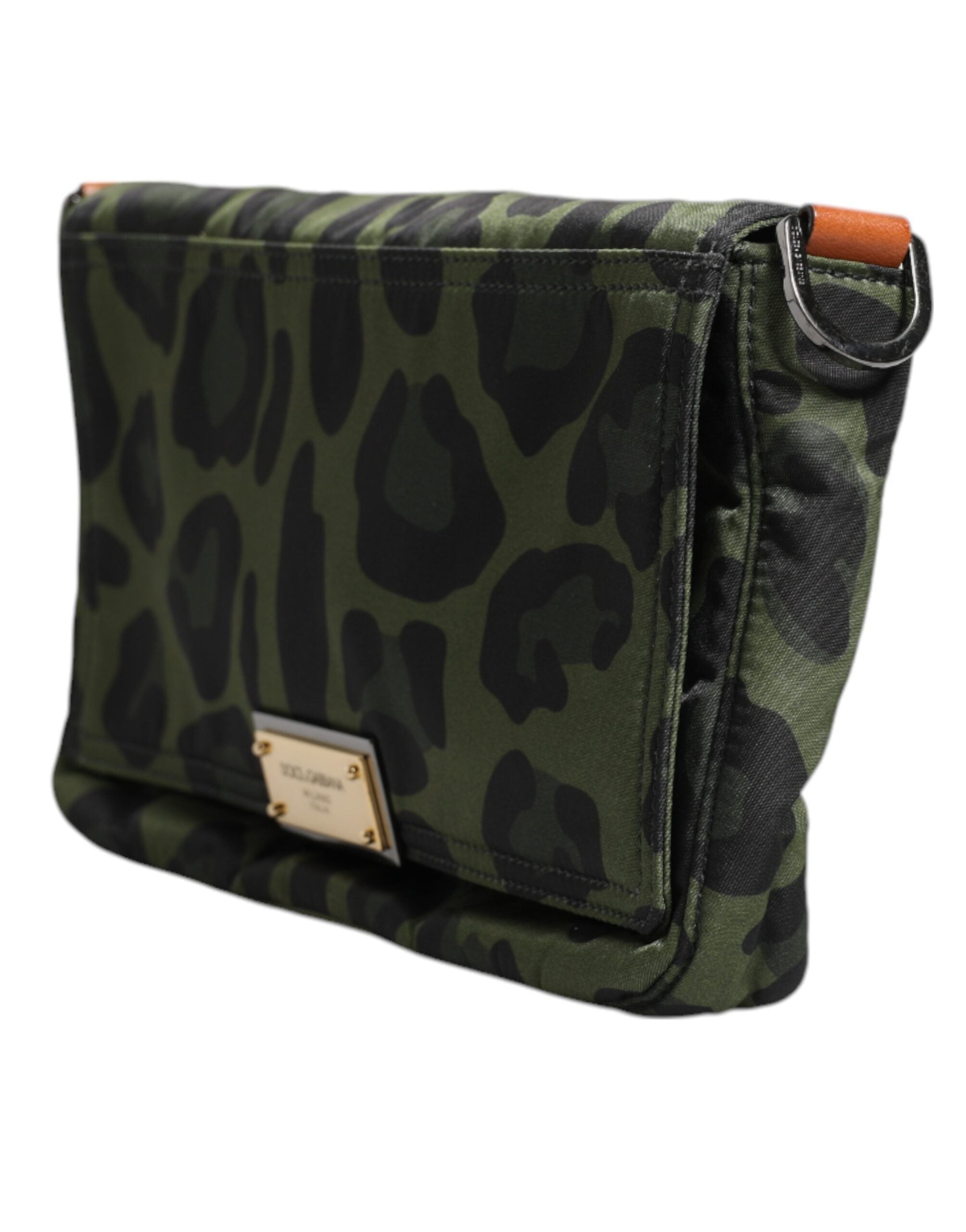 Zelená nylonová leopardí crossbody kabelka přes rameno s mušlemi