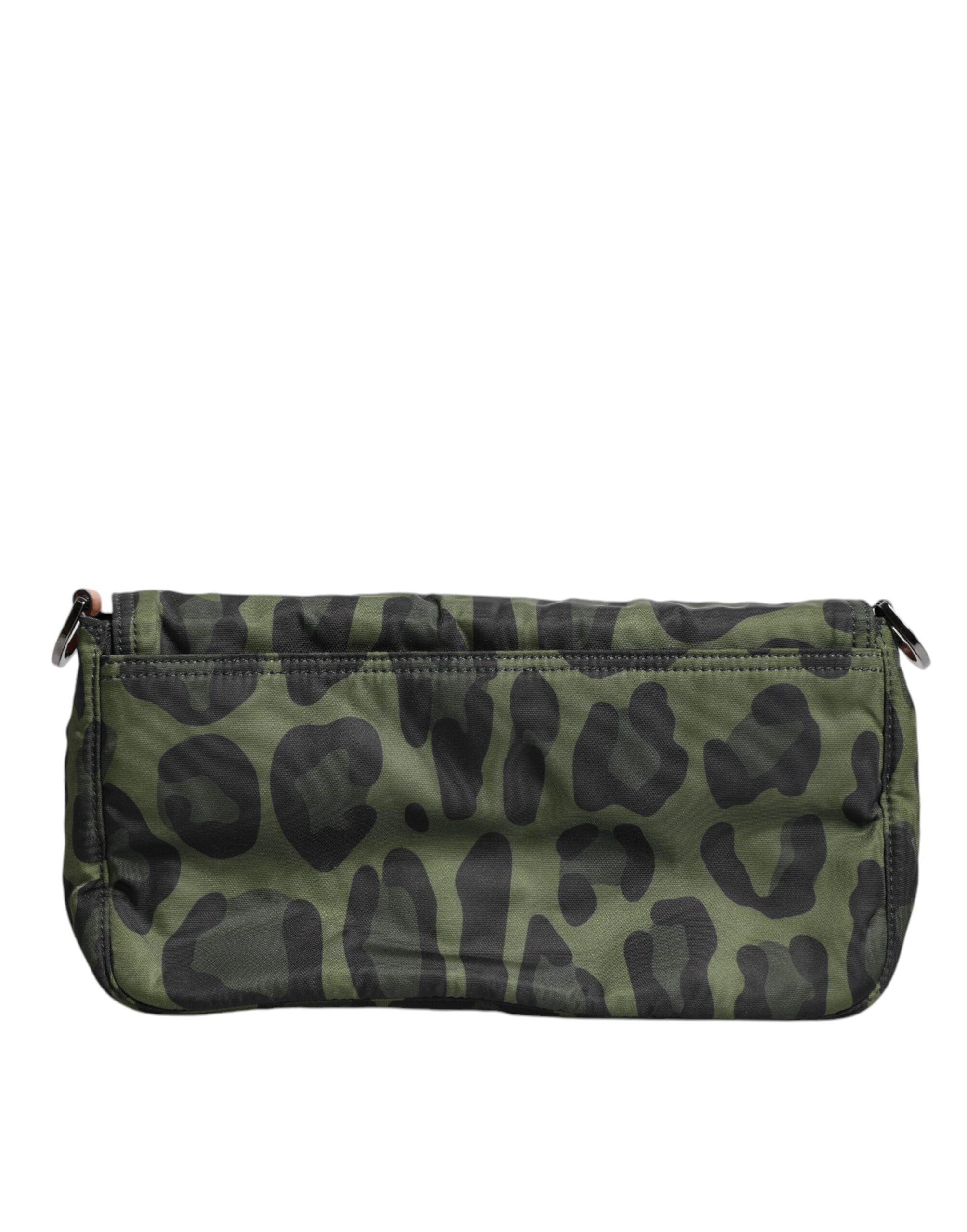 Zelená nylonová leopardí crossbody kabelka přes rameno s mušlemi