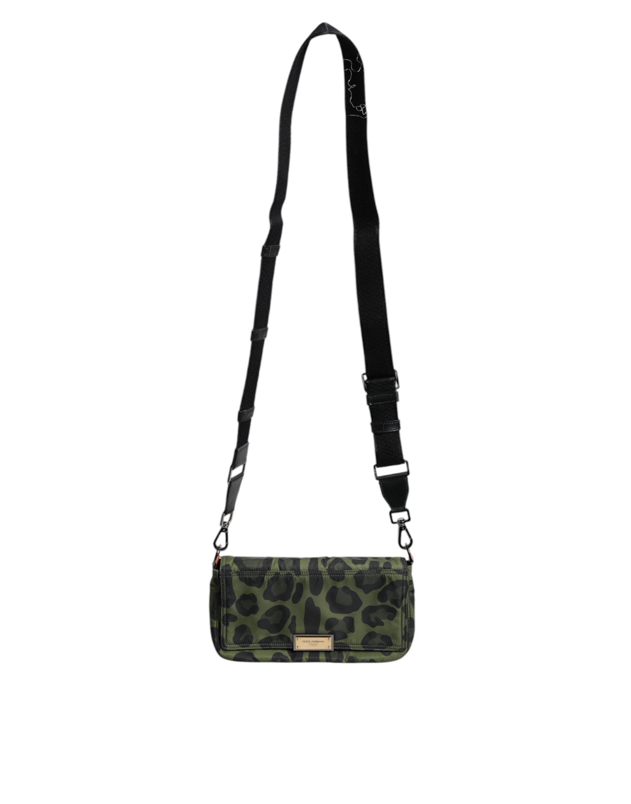 Zelená nylonová leopardí crossbody kabelka přes rameno s mušlemi