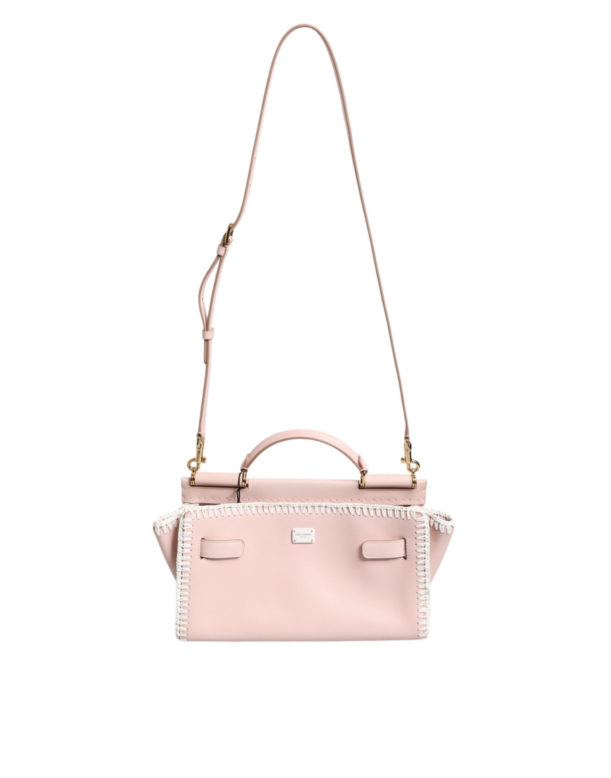 Světle růžová crossbody kabelka s logem a měkkým koženým páskem