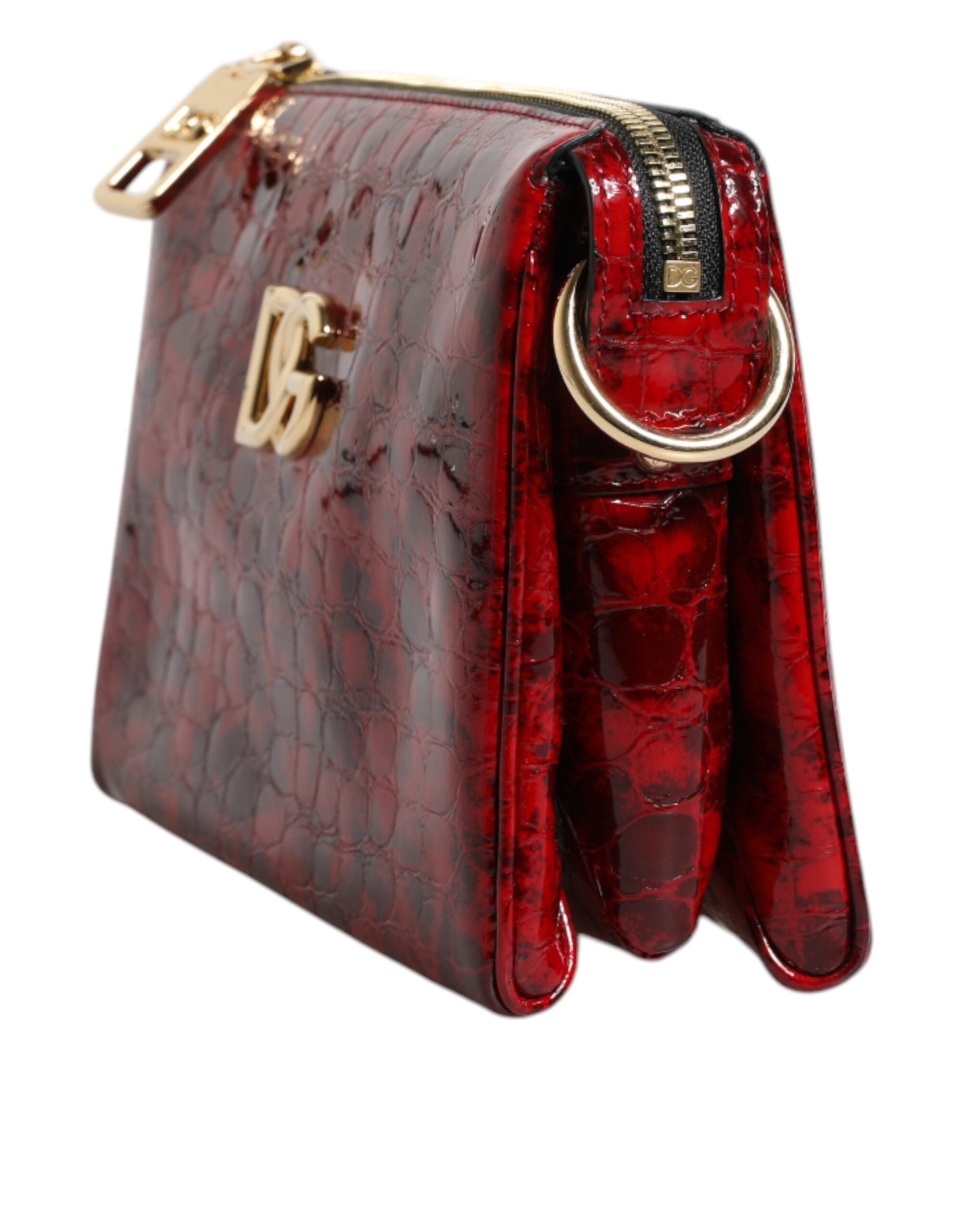 Dámská crossbody kabelka s logem DG z červené exotické kůže