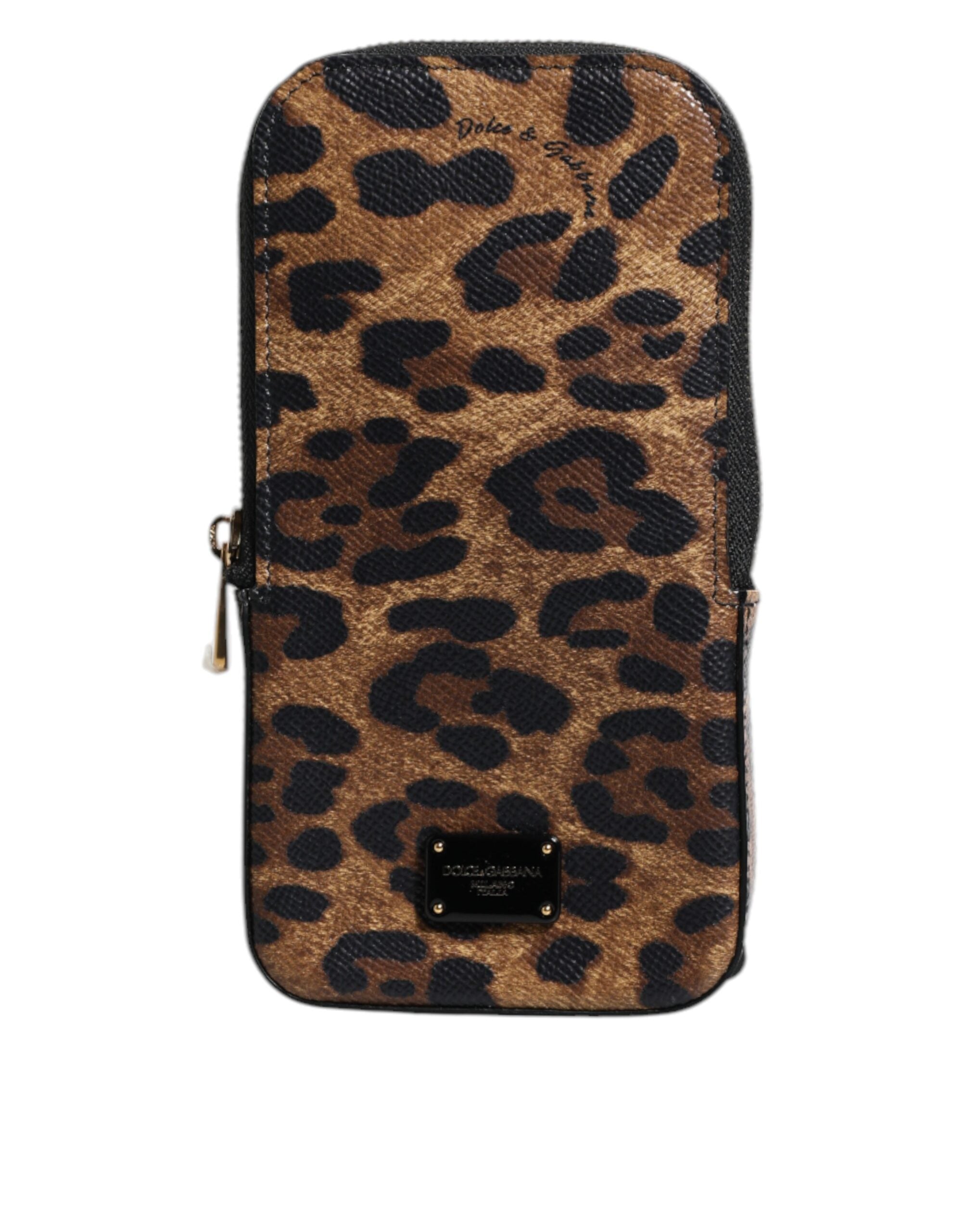 Hnědá kožená peněženka Dauphine s leopardím potiskem a zipem