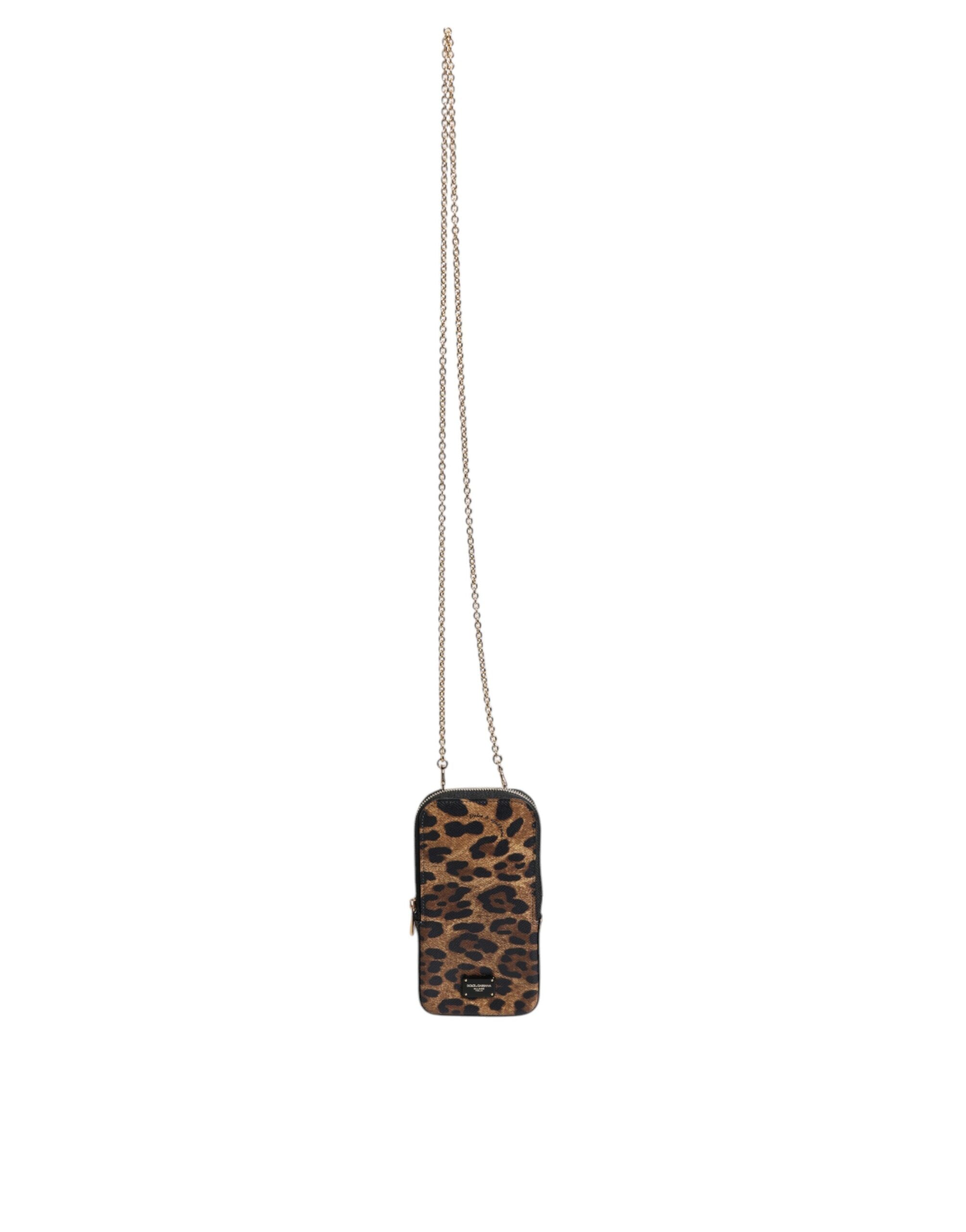 Hnědá kožená peněženka Dauphine s leopardím potiskem a zipem