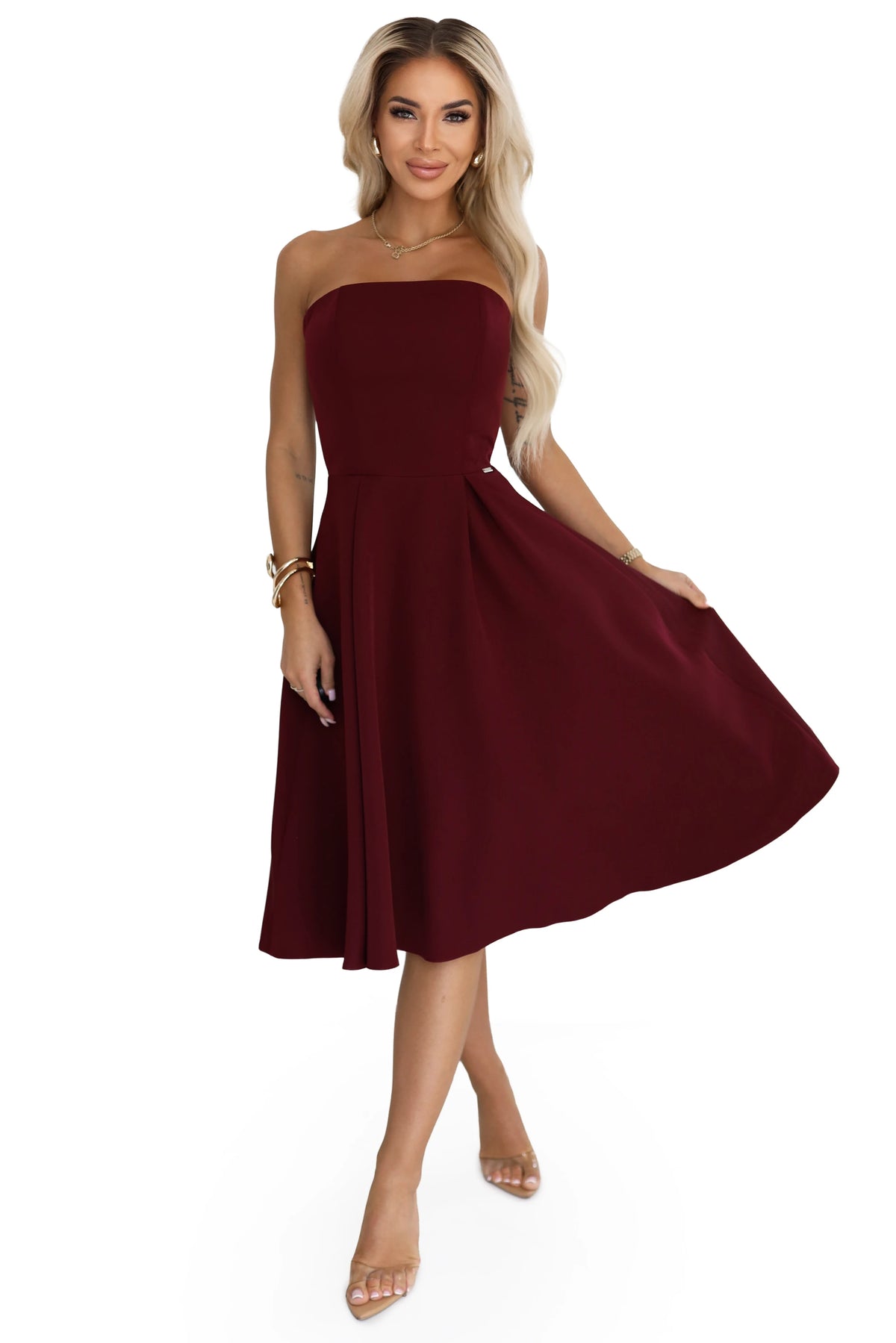VIVIENNE corset flared midi dress for special occasions – Burgundy