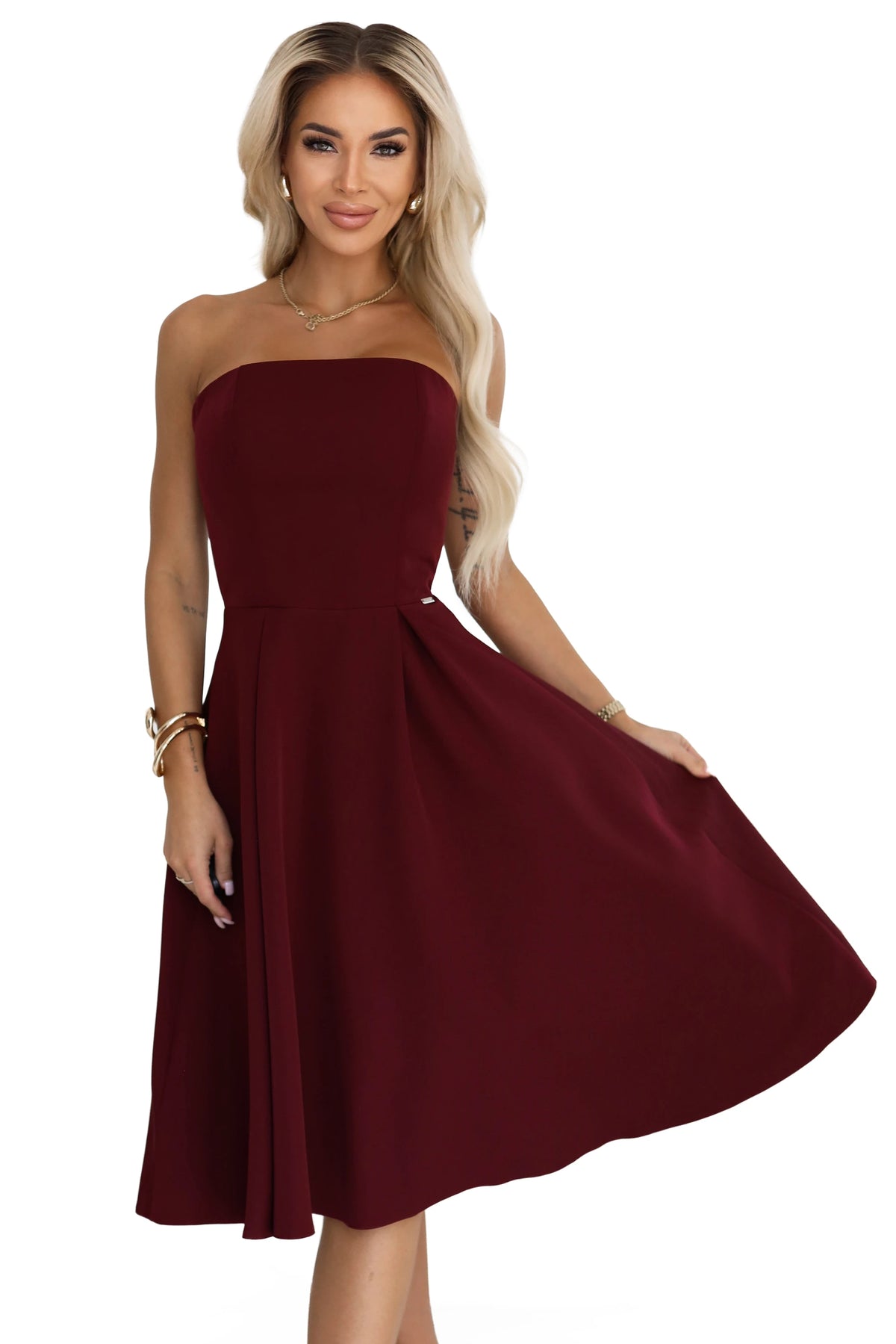 VIVIENNE corset flared midi dress for special occasions – Burgundy