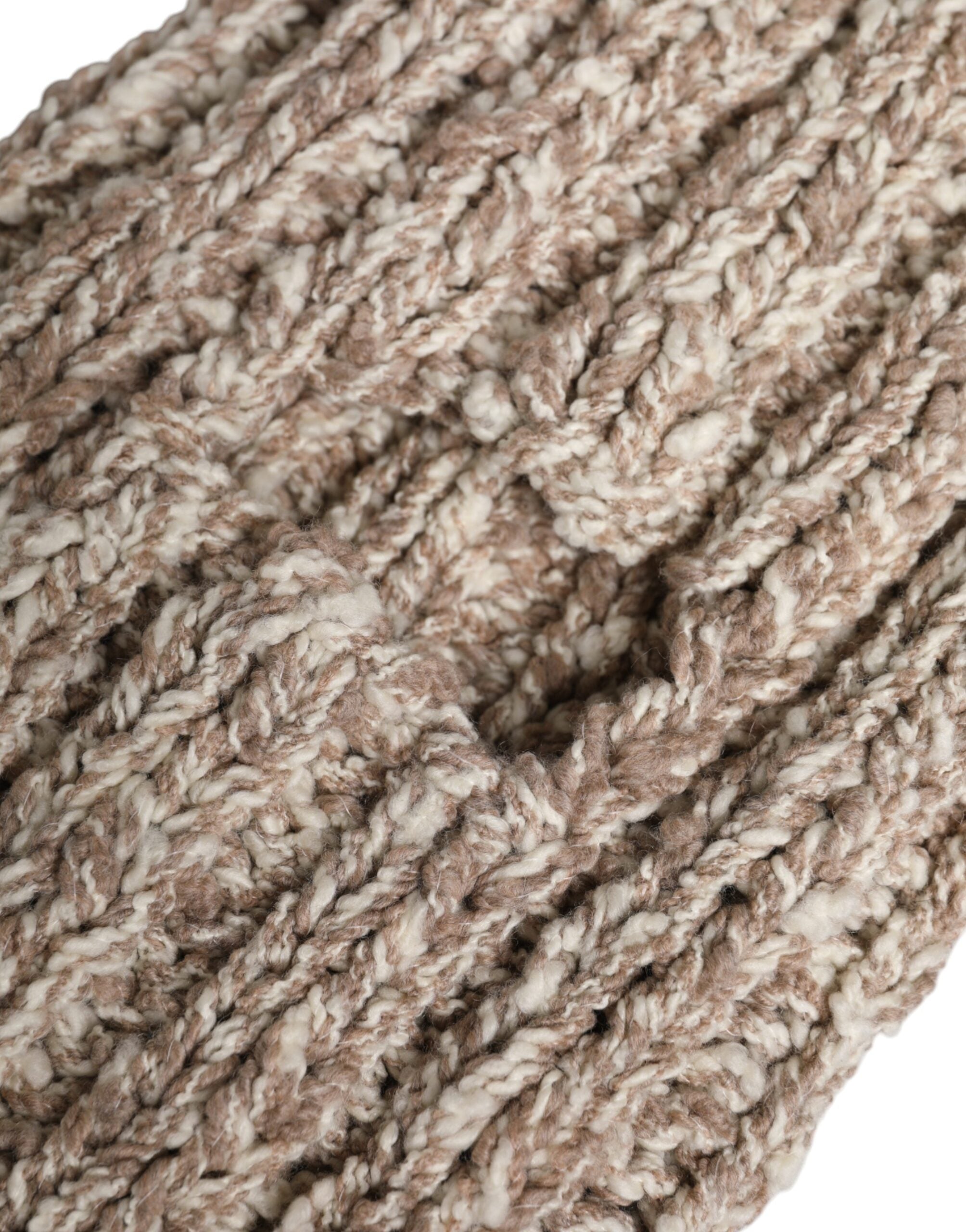 Béžová vlněná pletená lyžařská kukla a čepice