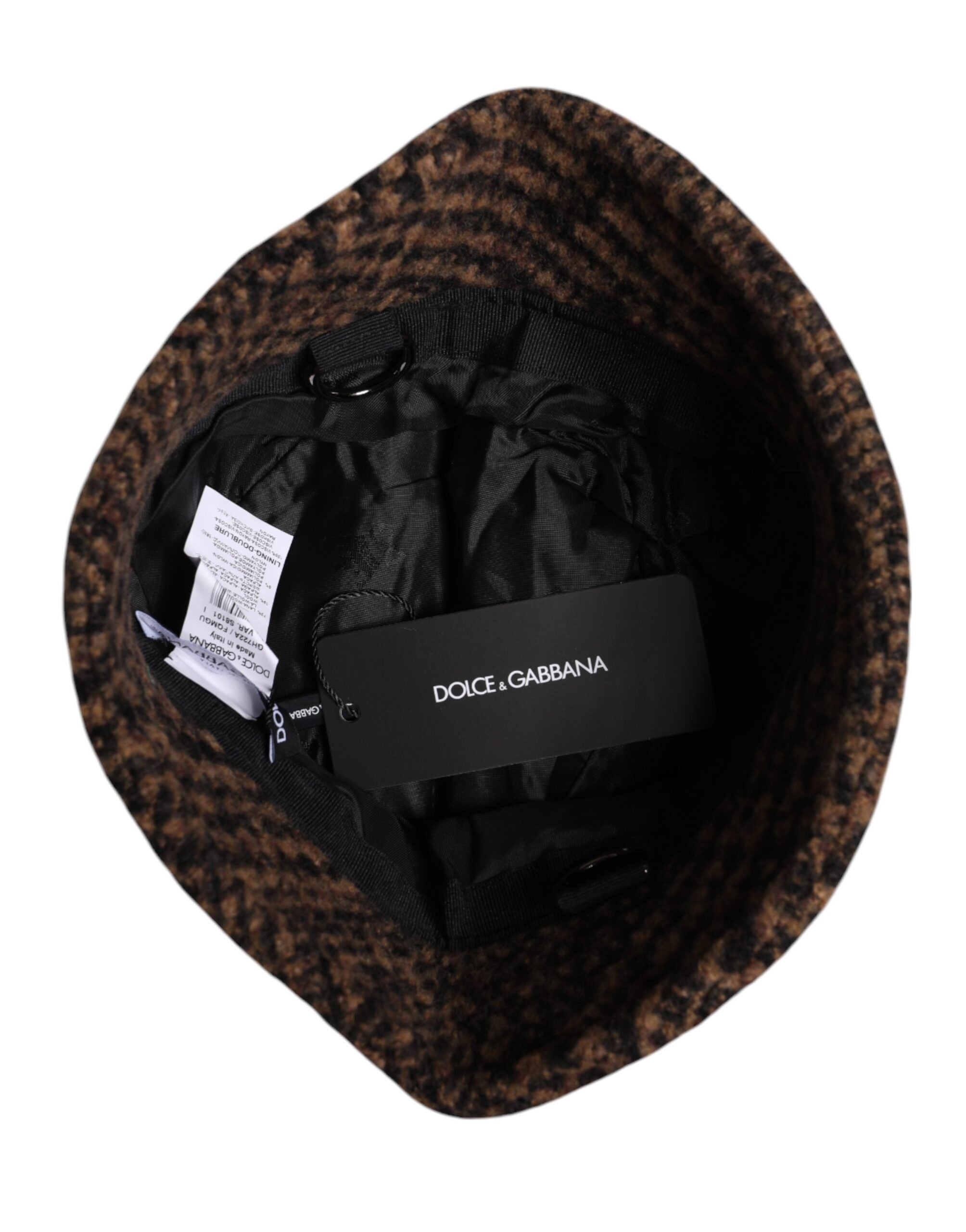 Brown Houndstooth Wool Woven Bucket Hat