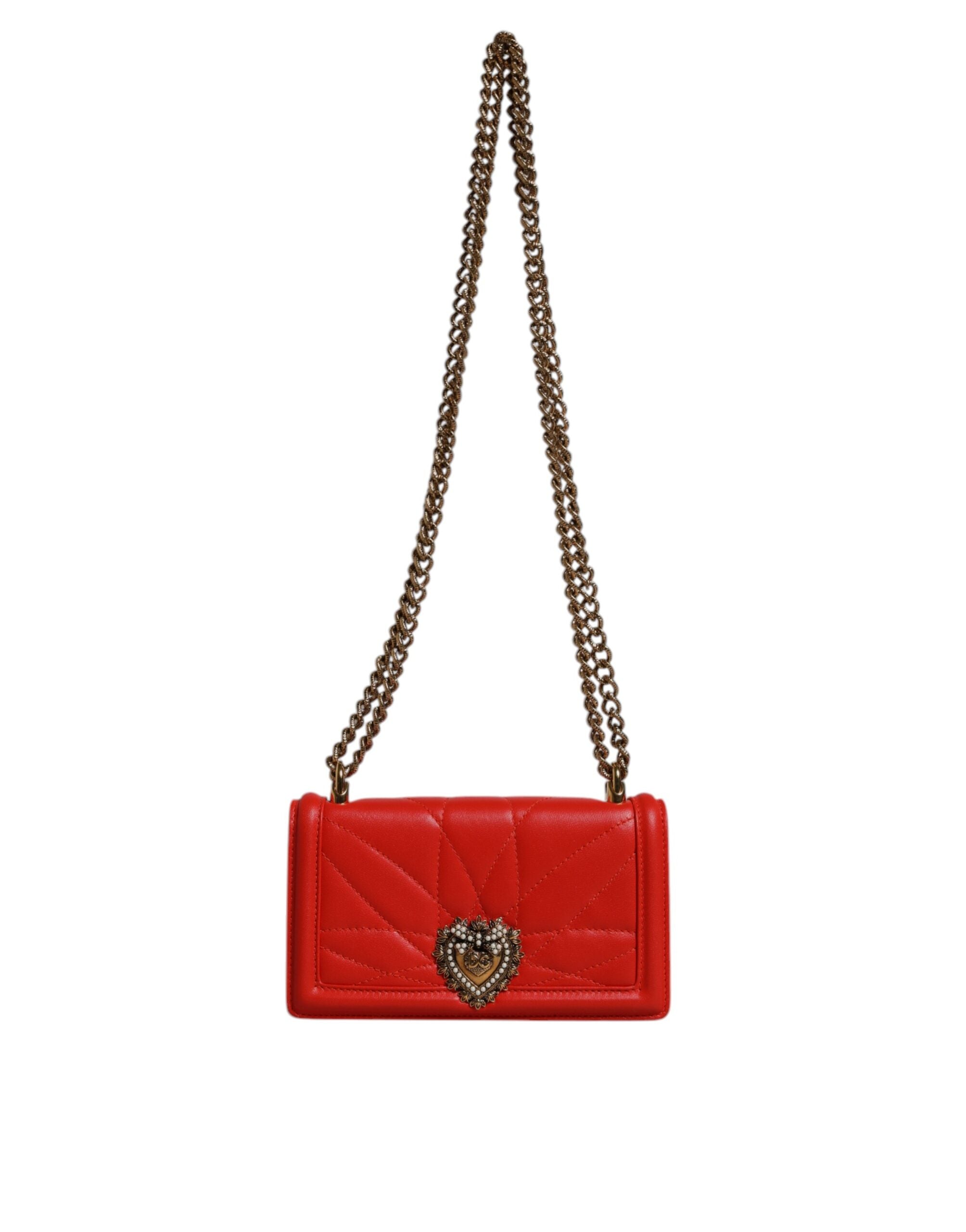 Červená prošívaná crossbody taška Devotion s řetízkem