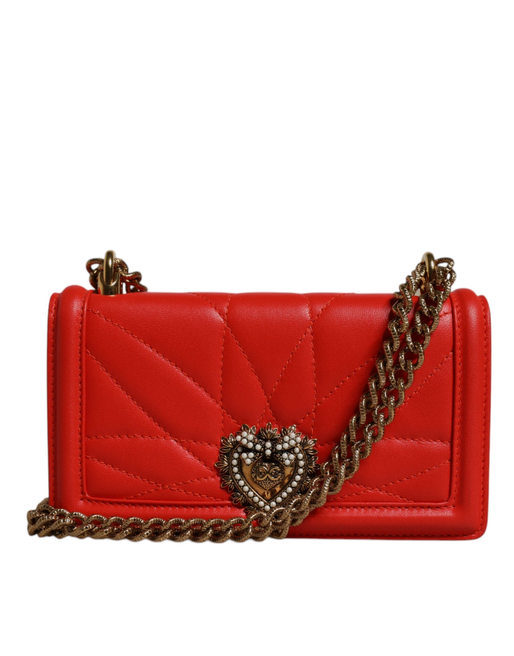 Červená prošívaná crossbody taška Devotion s řetízkem