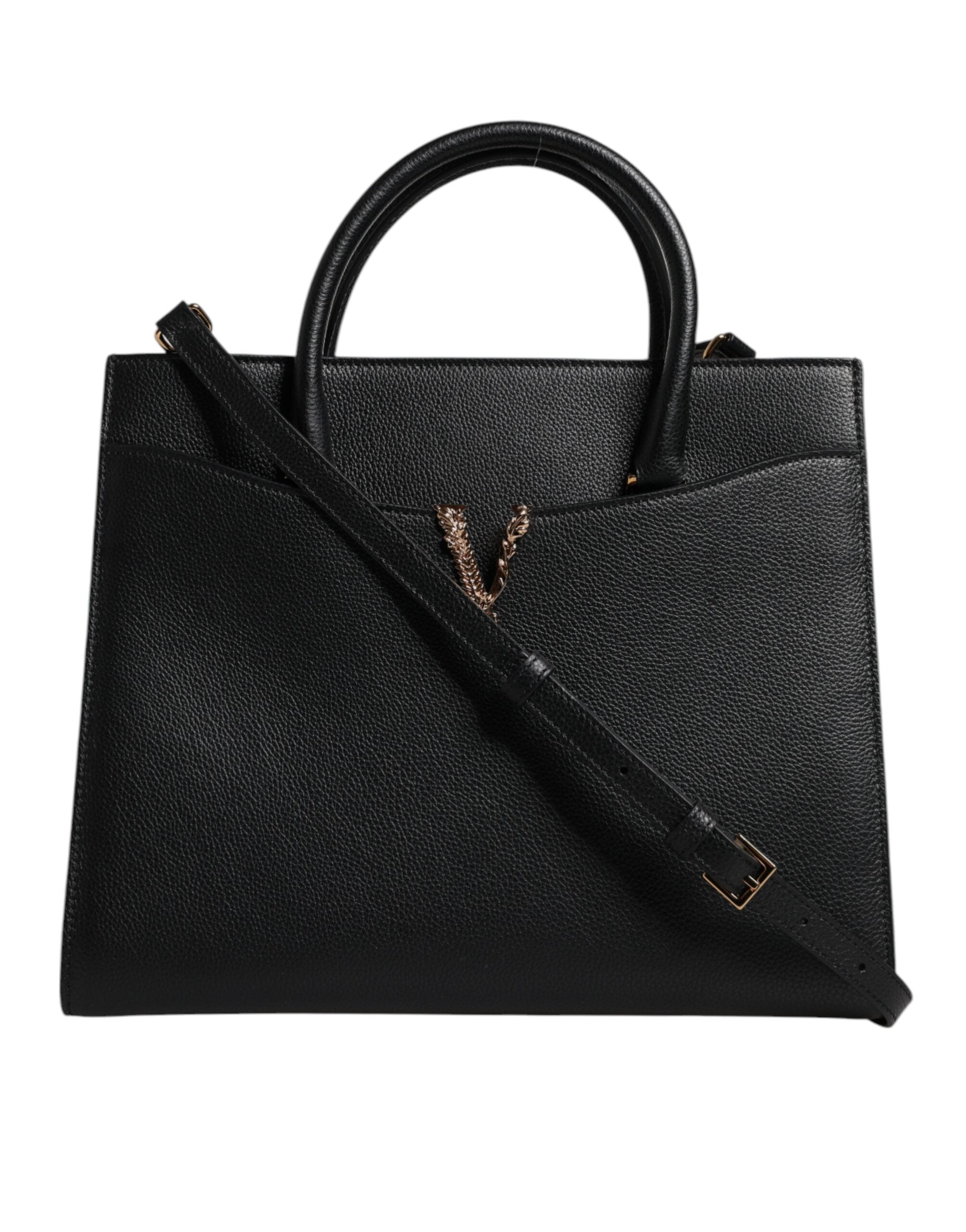Black Large Leather Top Handle Shoulder Crossbody Bag