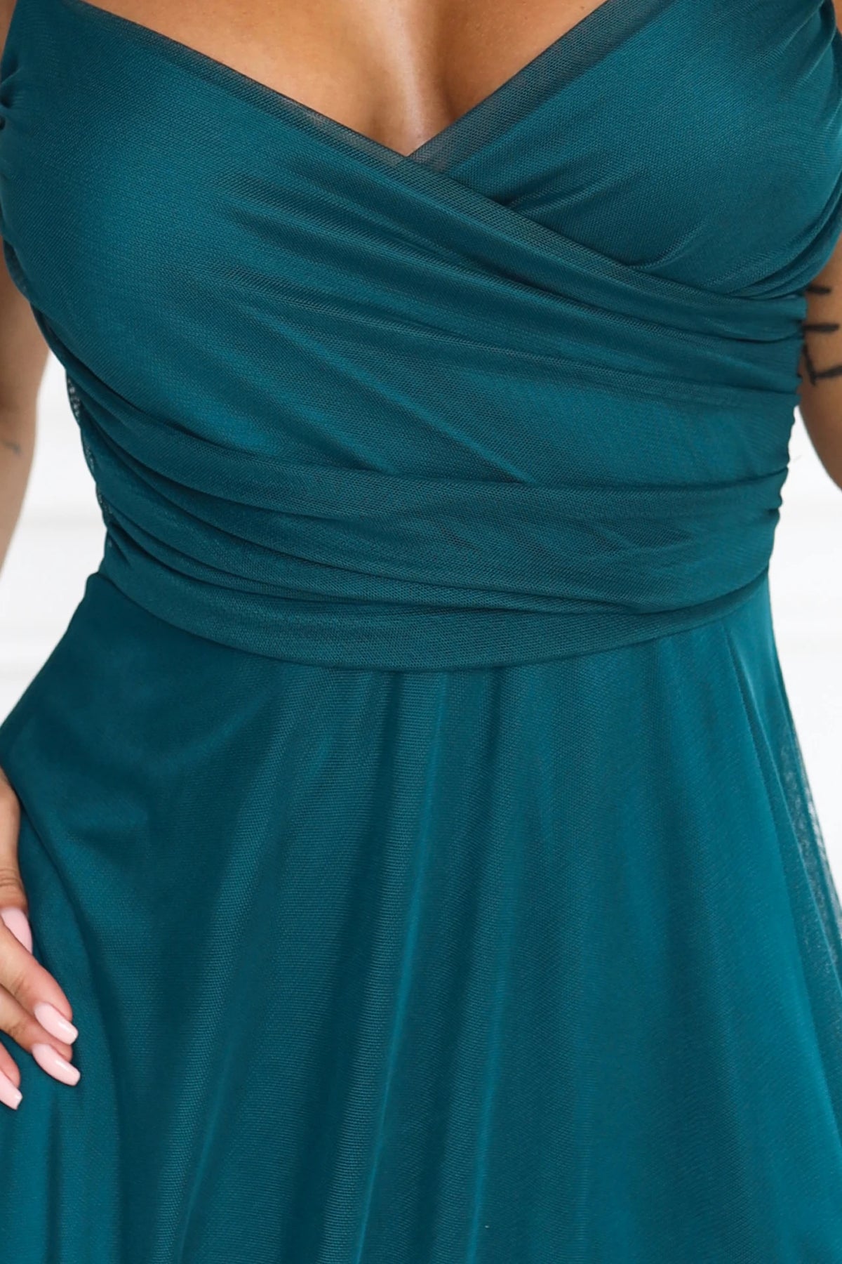 NILA Tulle maxi dress on straps with a wrap neckline – Green