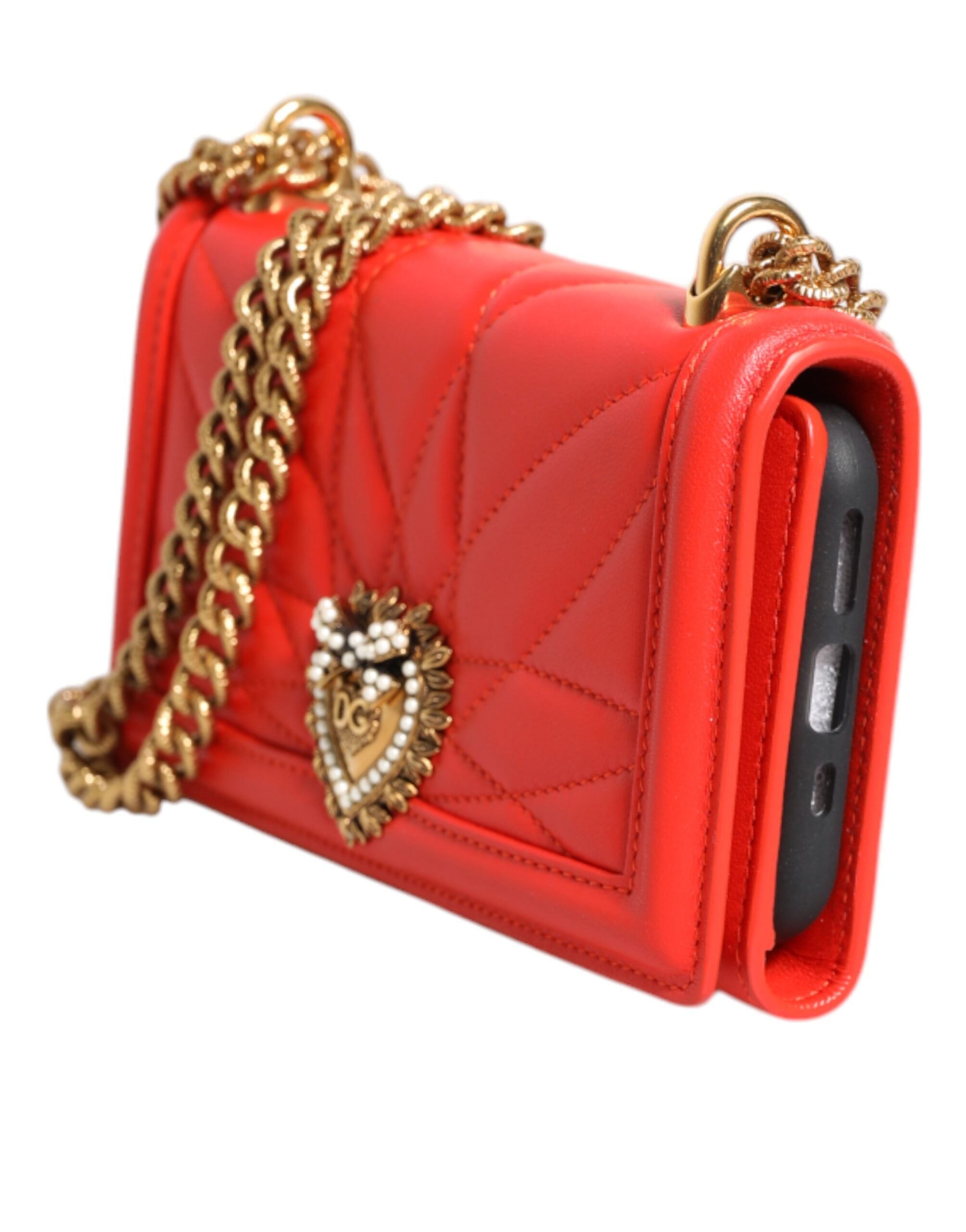 Červená kožená prošívaná crossbody taška Devotion