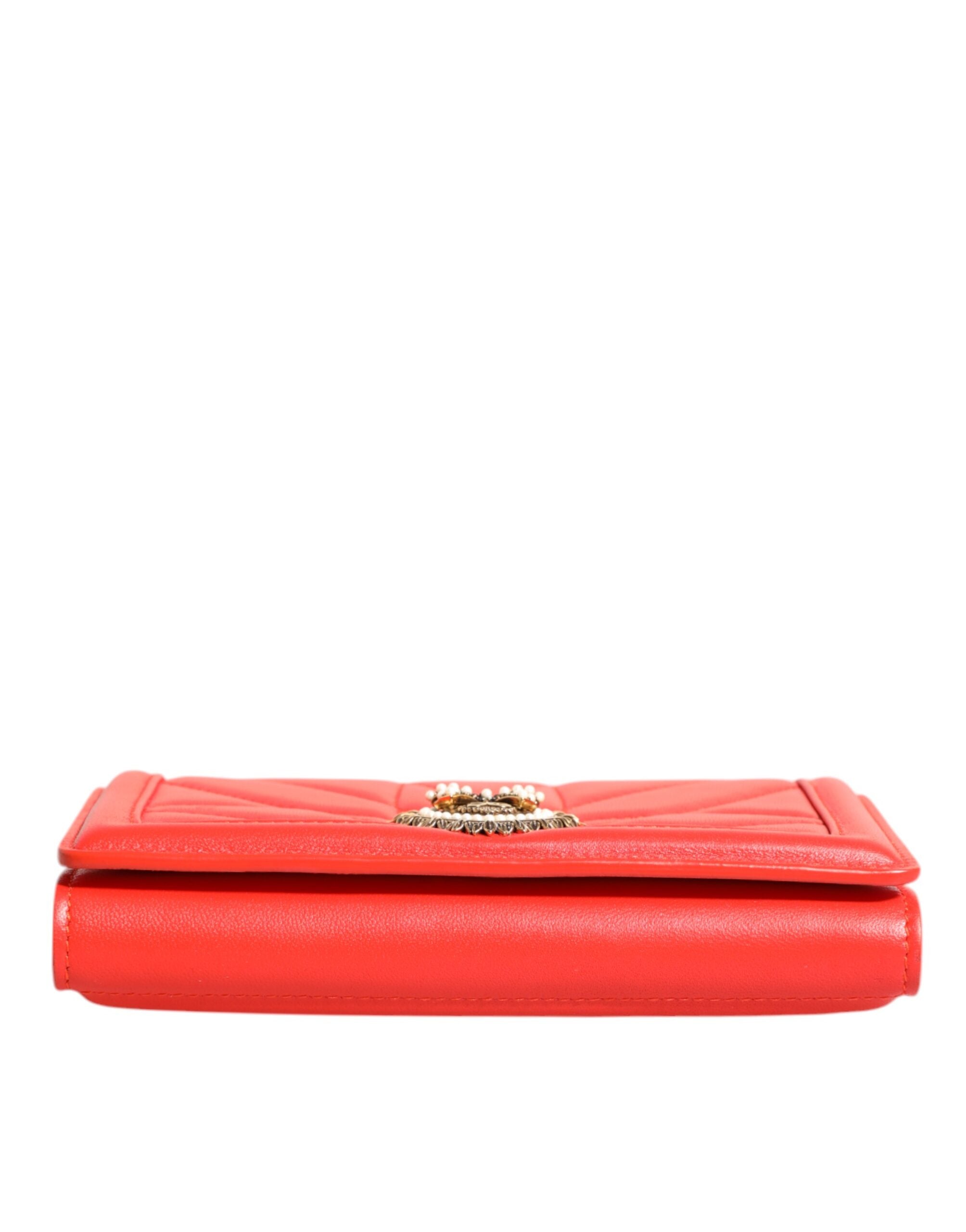 Červená kožená prošívaná crossbody taška Devotion