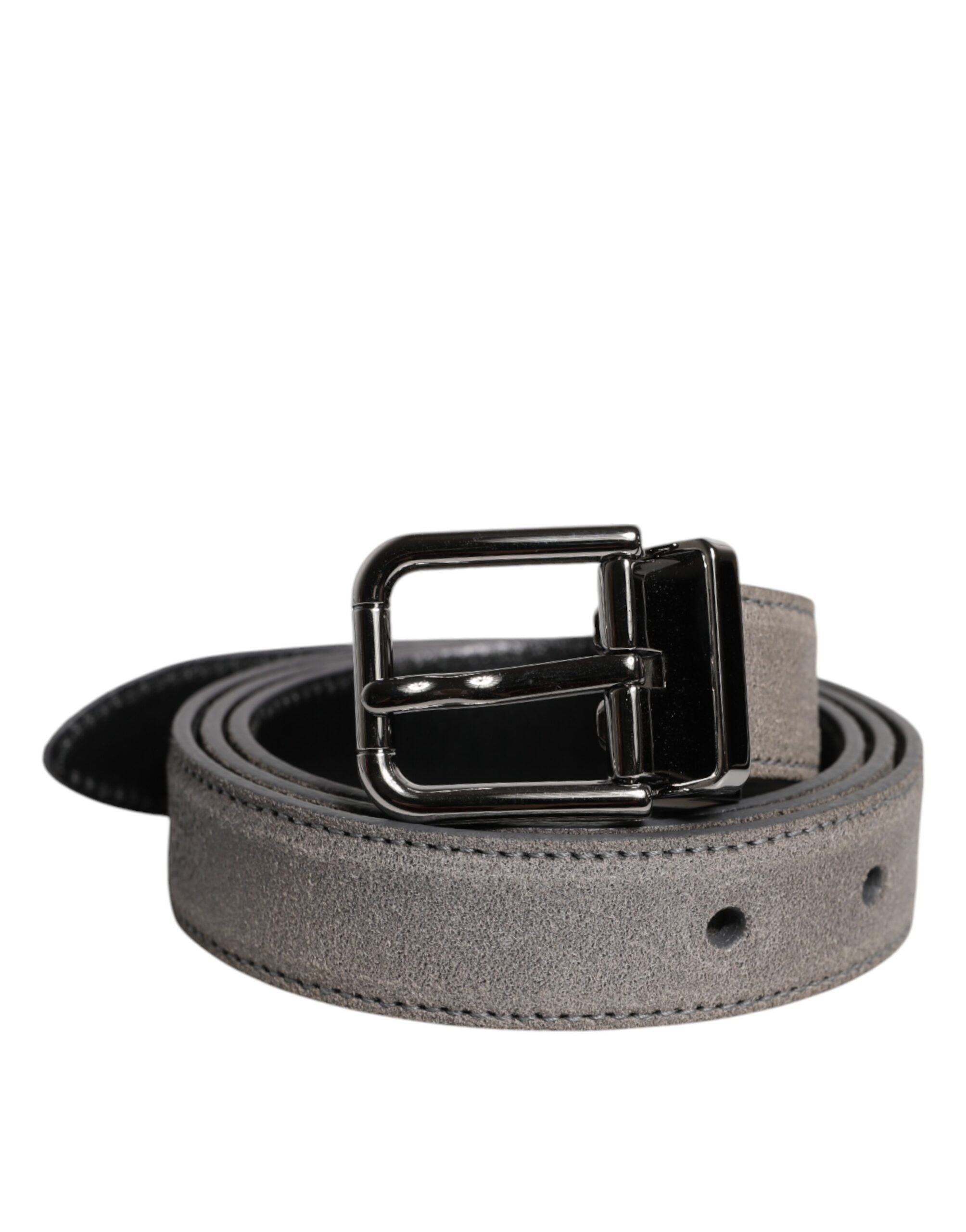 Gray Leather Silver Tone Metal Buckle Belt