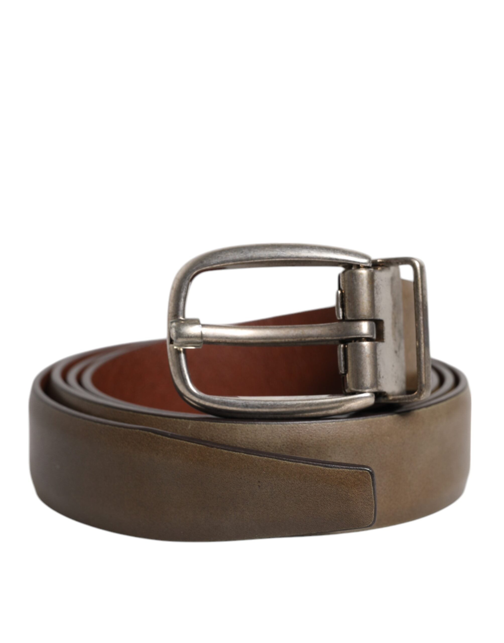 Brown Leather Classic Metal Logo Buckle Belt