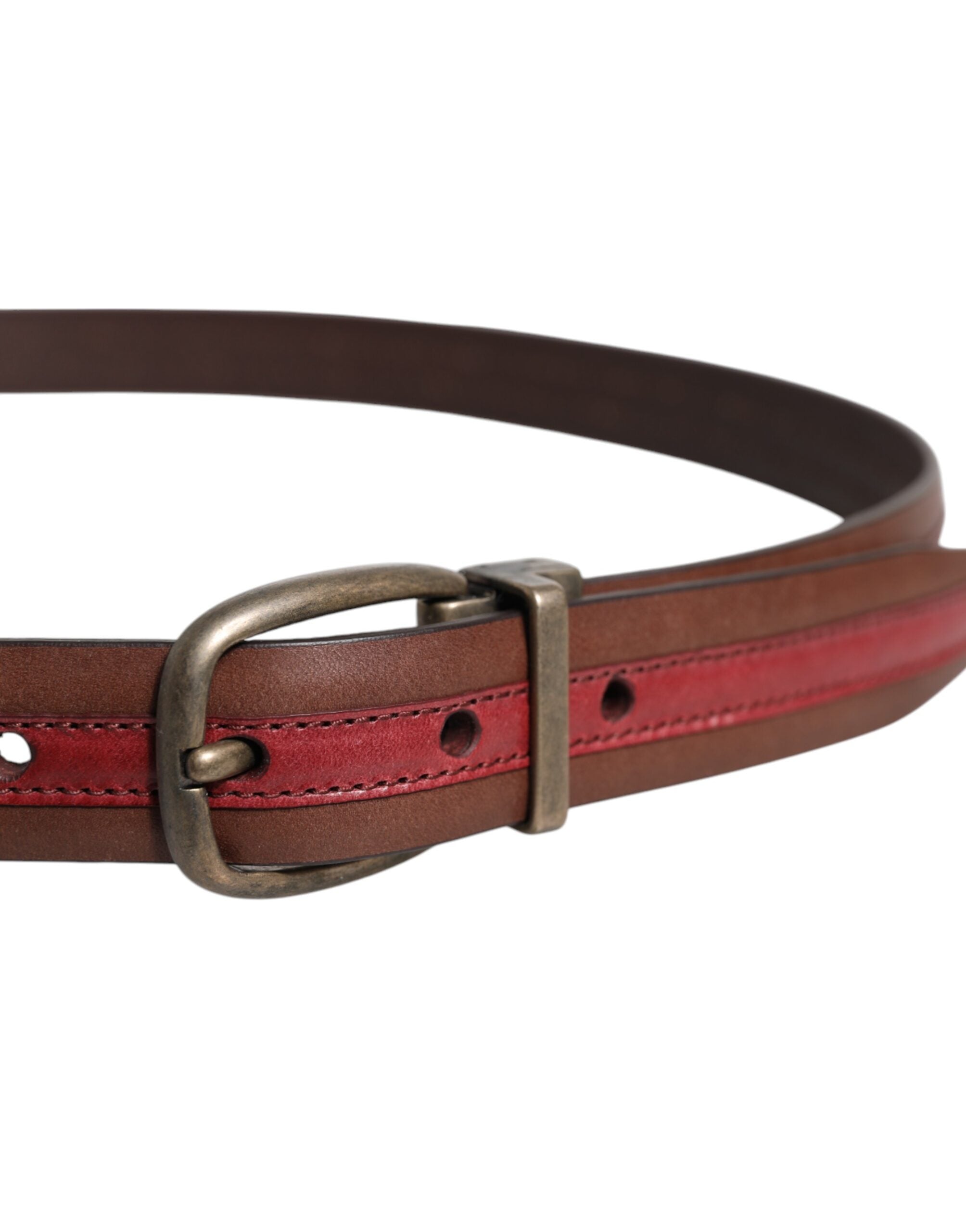 Burgundy Leather Metal Logo Buckle Belt