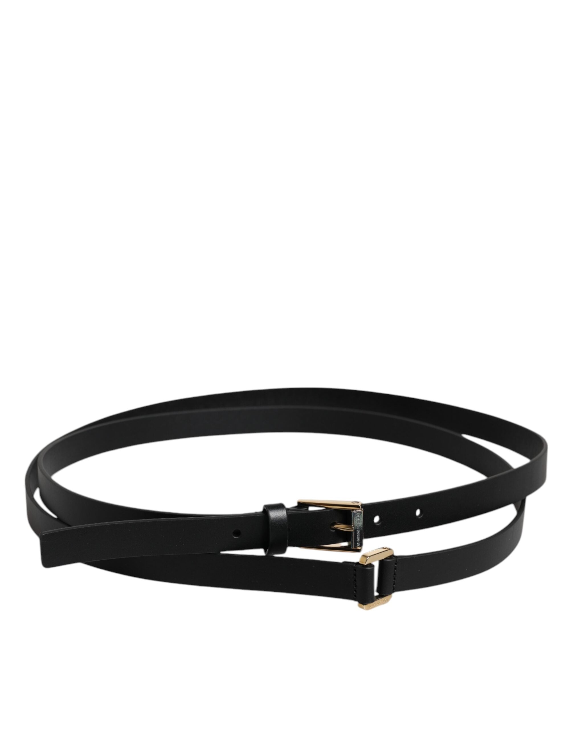 Black Calfskin Classic Metal Logo Buckle Belt