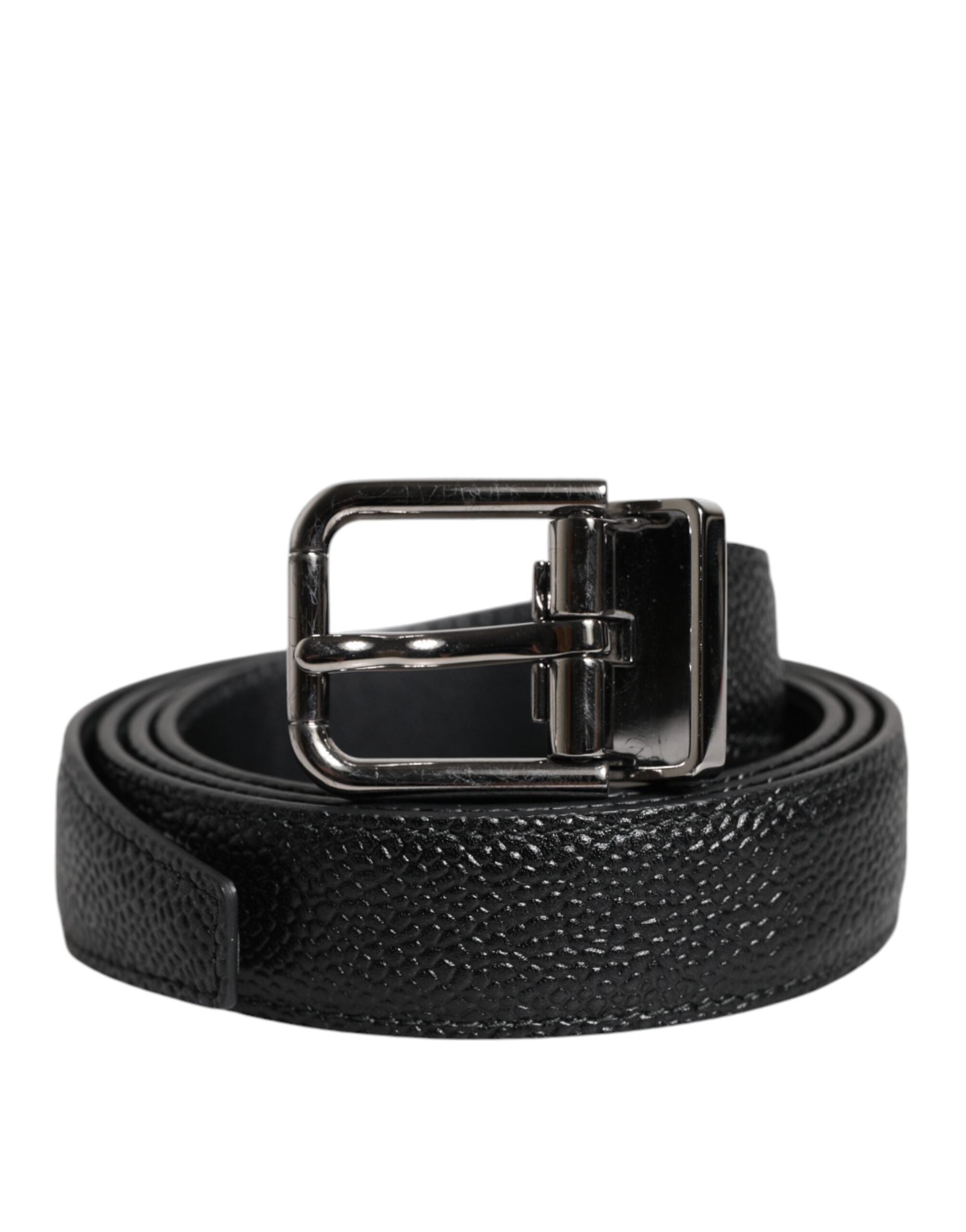 Black Calf Leather Classic Metal Buckle Belt