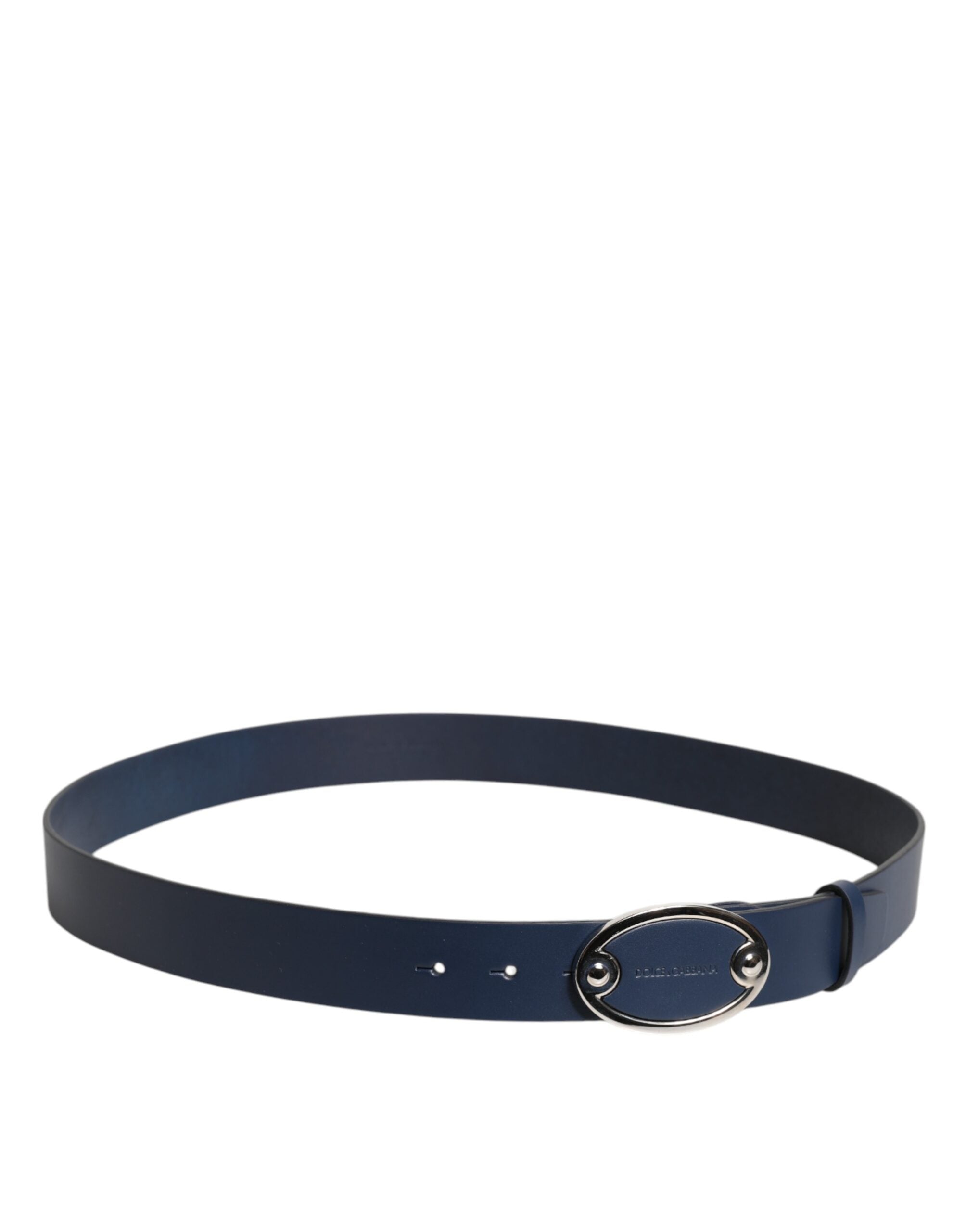 Blue Leather Classic Metal Logo Buckle Belt