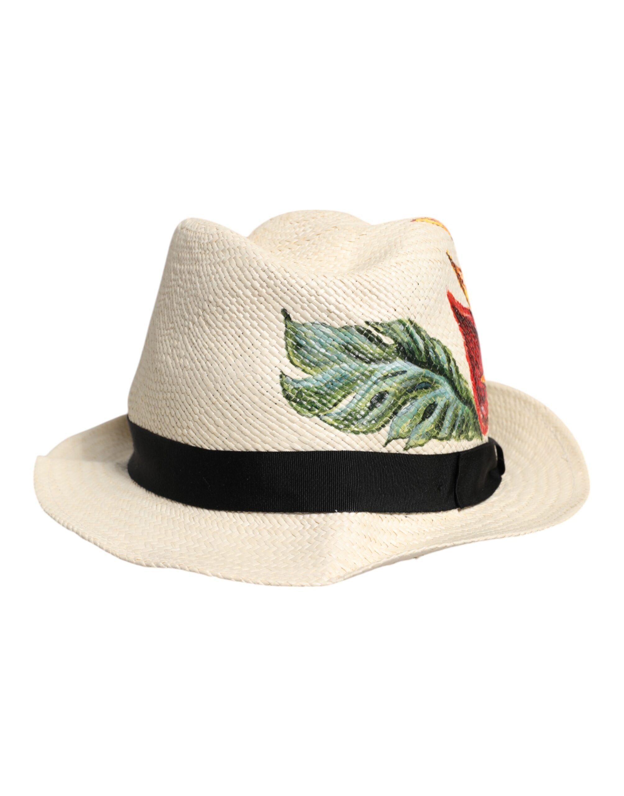 Béžový květinový vzor slaměný klobouk fedora se širokou krempou