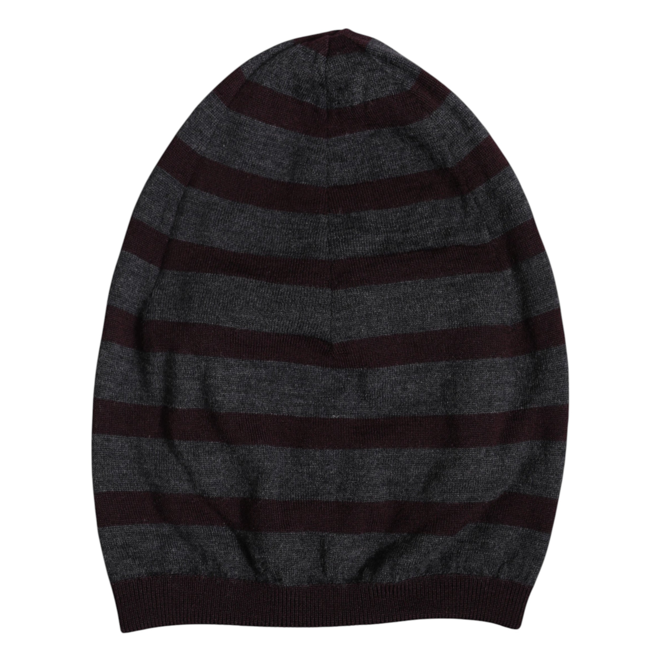 Gray Striped Wool Knitted Winter Beanie Hat