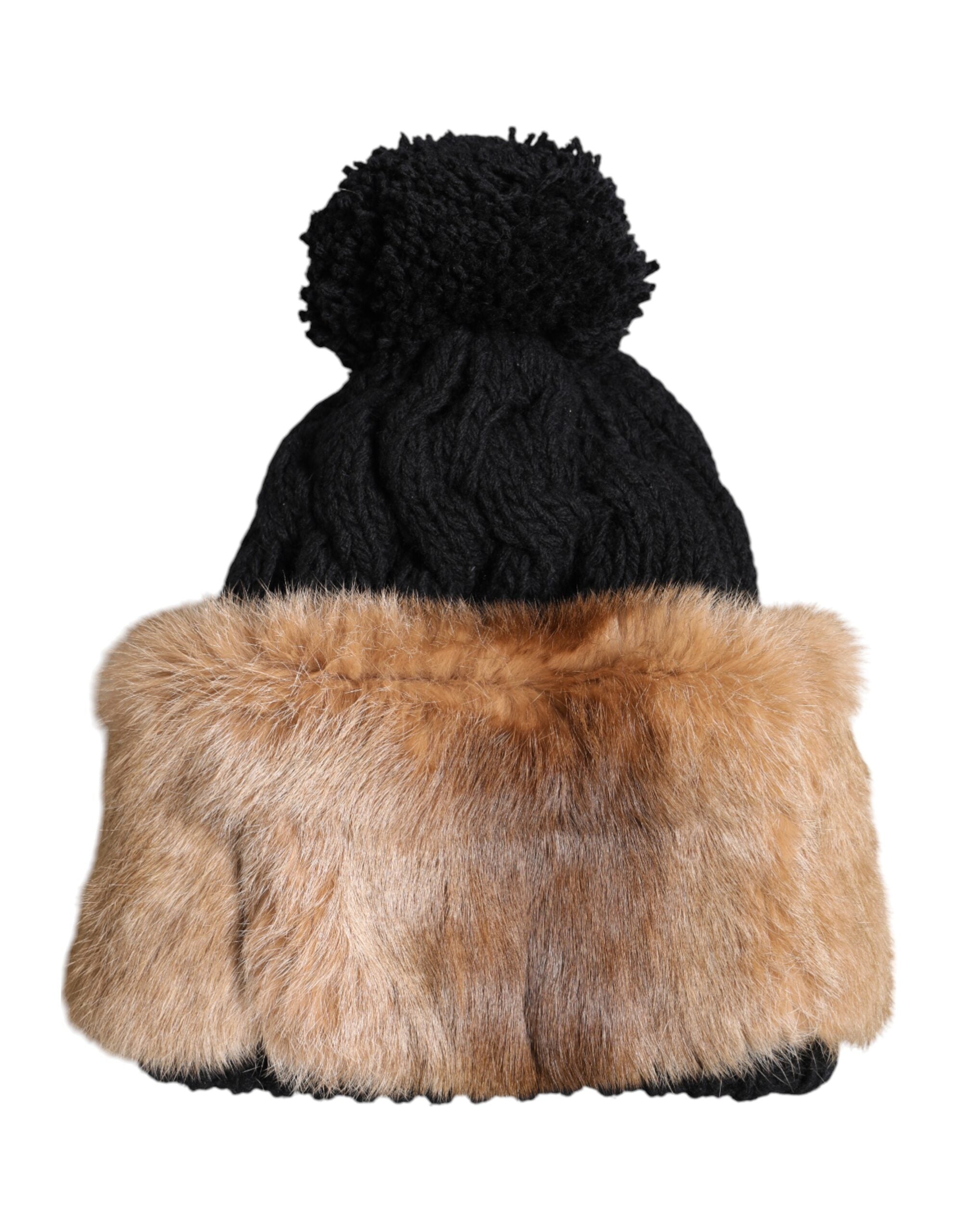 Zimní čepice Beanie z pravé kožešiny z černé a hnědé barvené králíka