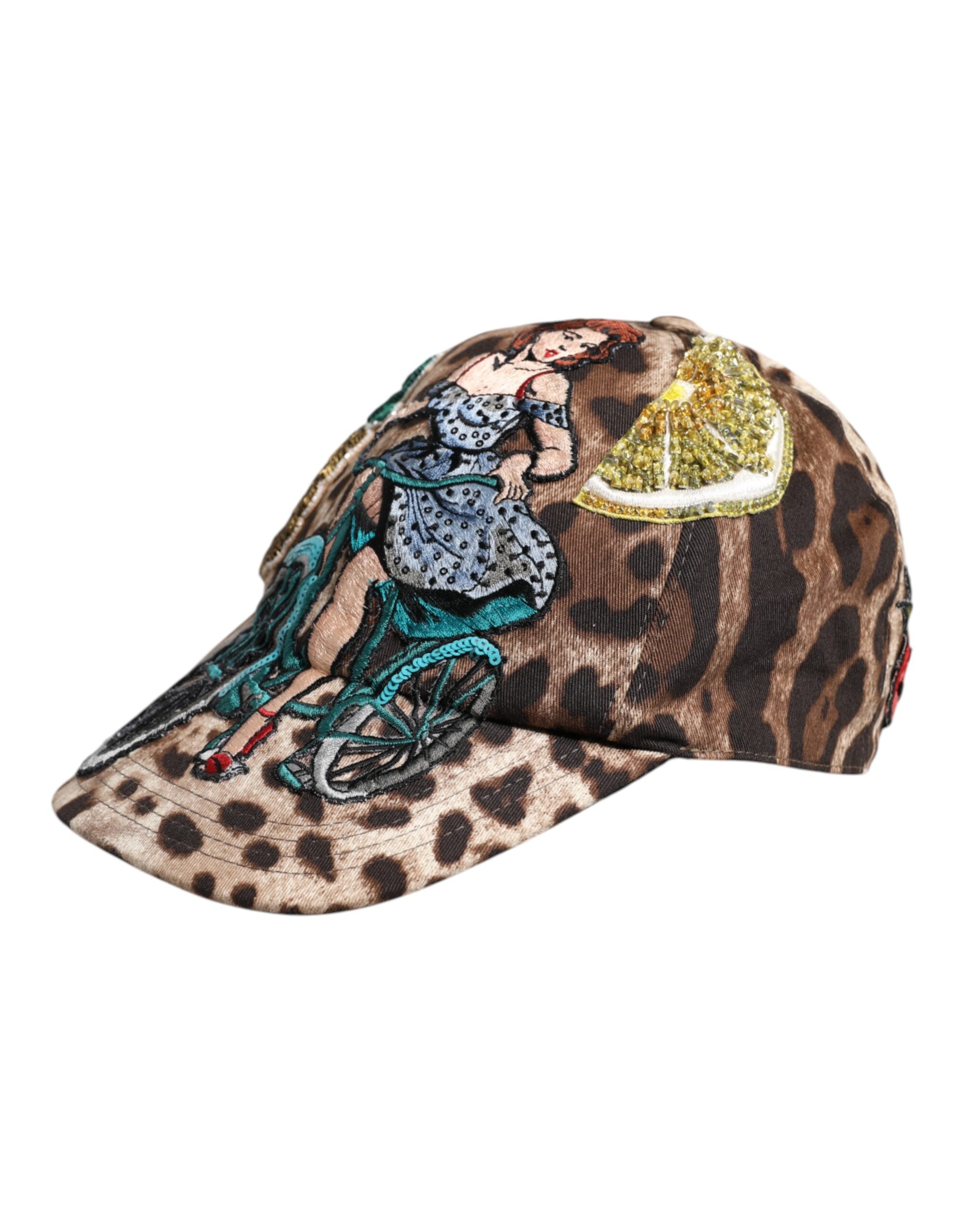 Hnědá leopardí flitrovaná baseballová čepice Sicily