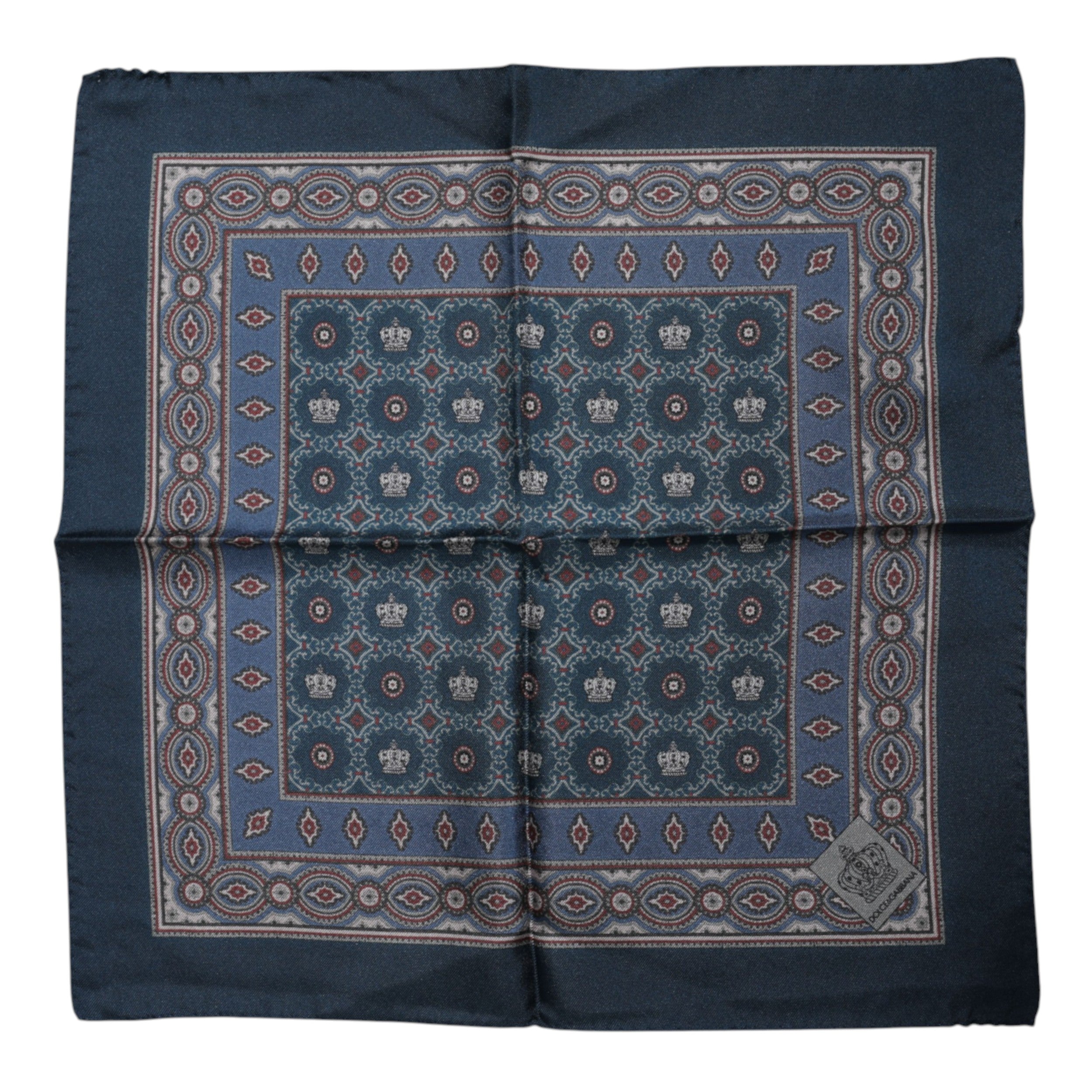 Blue Printed Silk Square Men Foulard Scarf