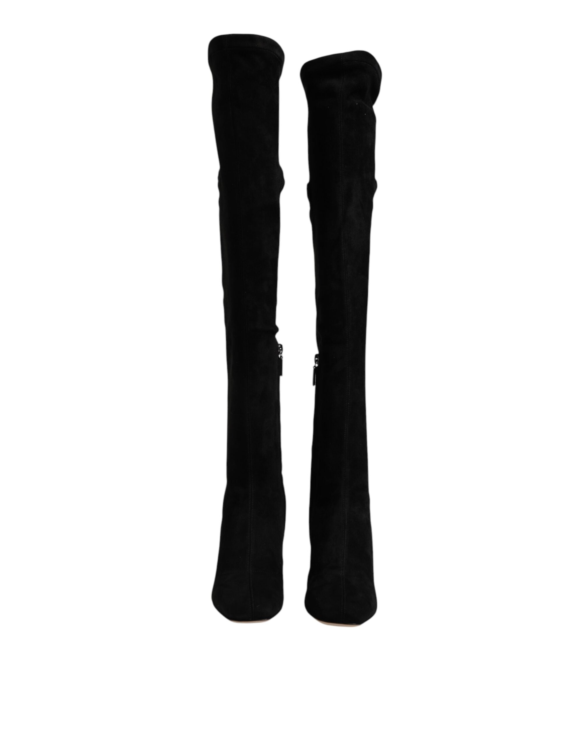 Black Suede Leather Knee High Boots Shoes