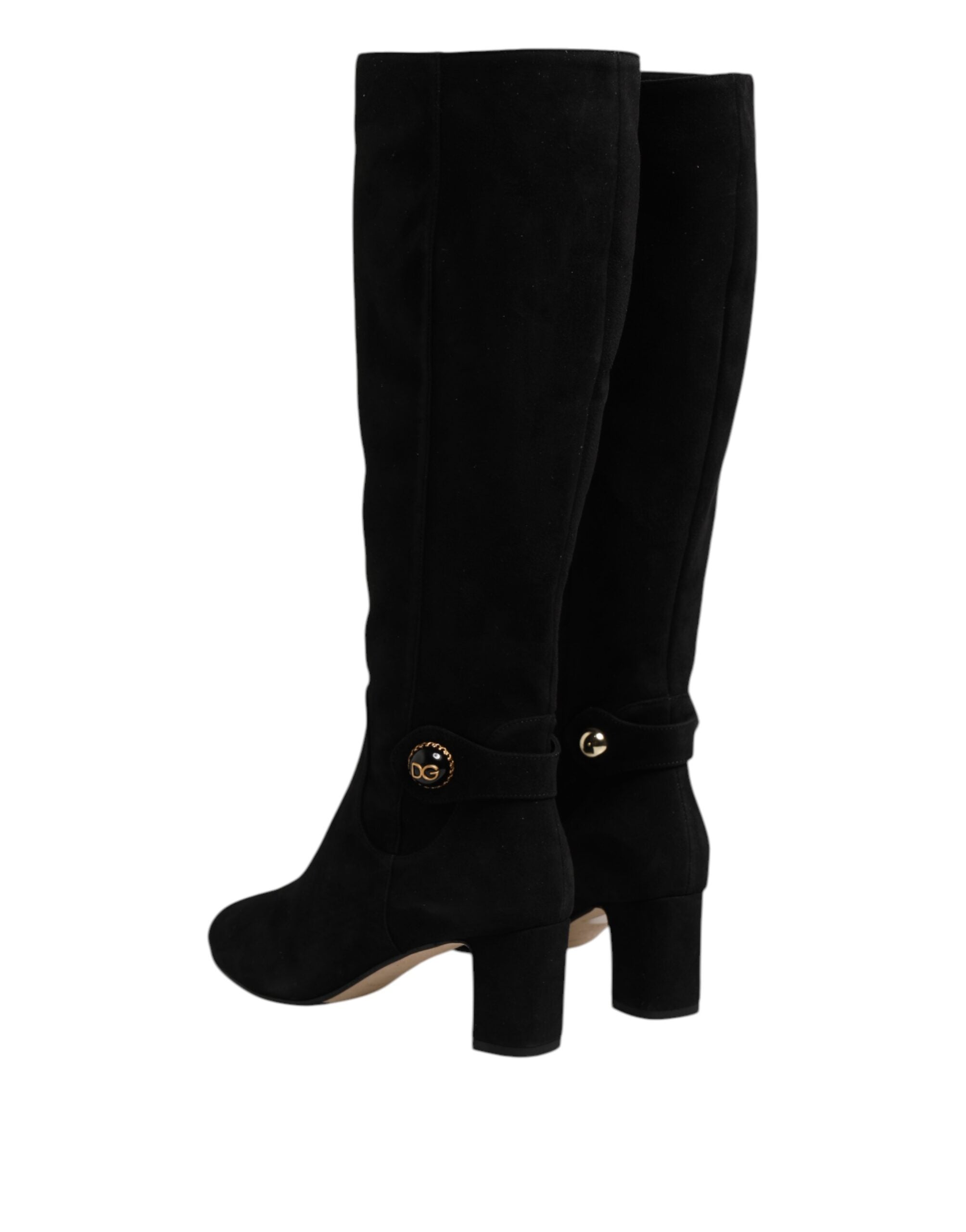 Black Suede Leather Knee High Boots Shoes