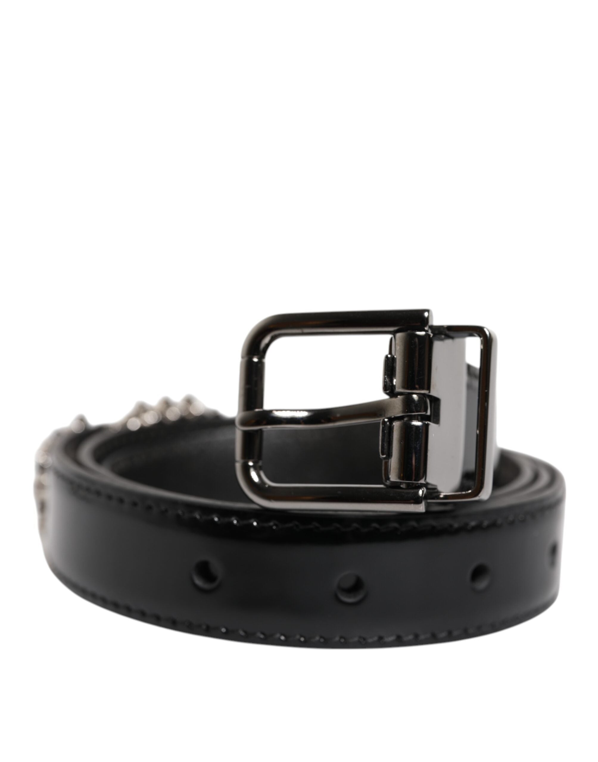 Black Embellished Metal Logo Buckle Belt