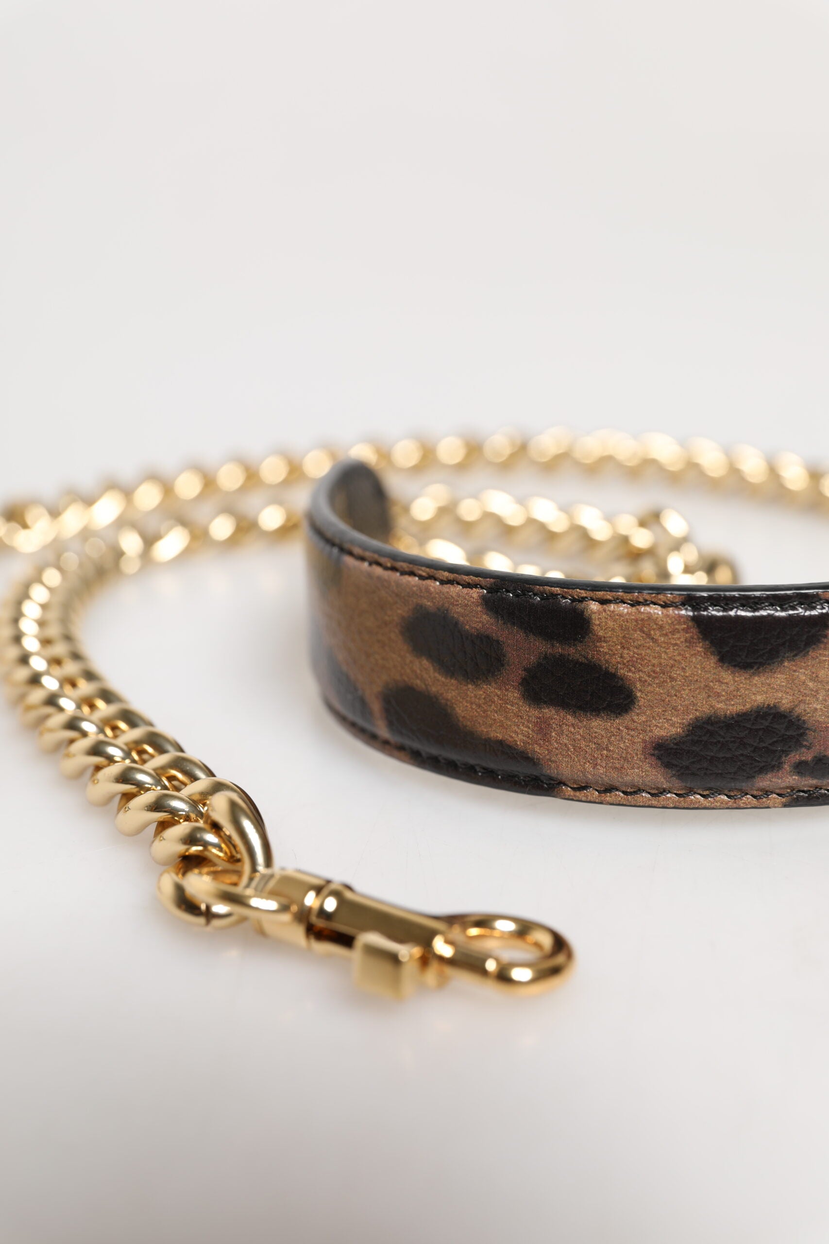 Hnědý leopard zlatý mosazný řetízek doplněk ramenní popruh