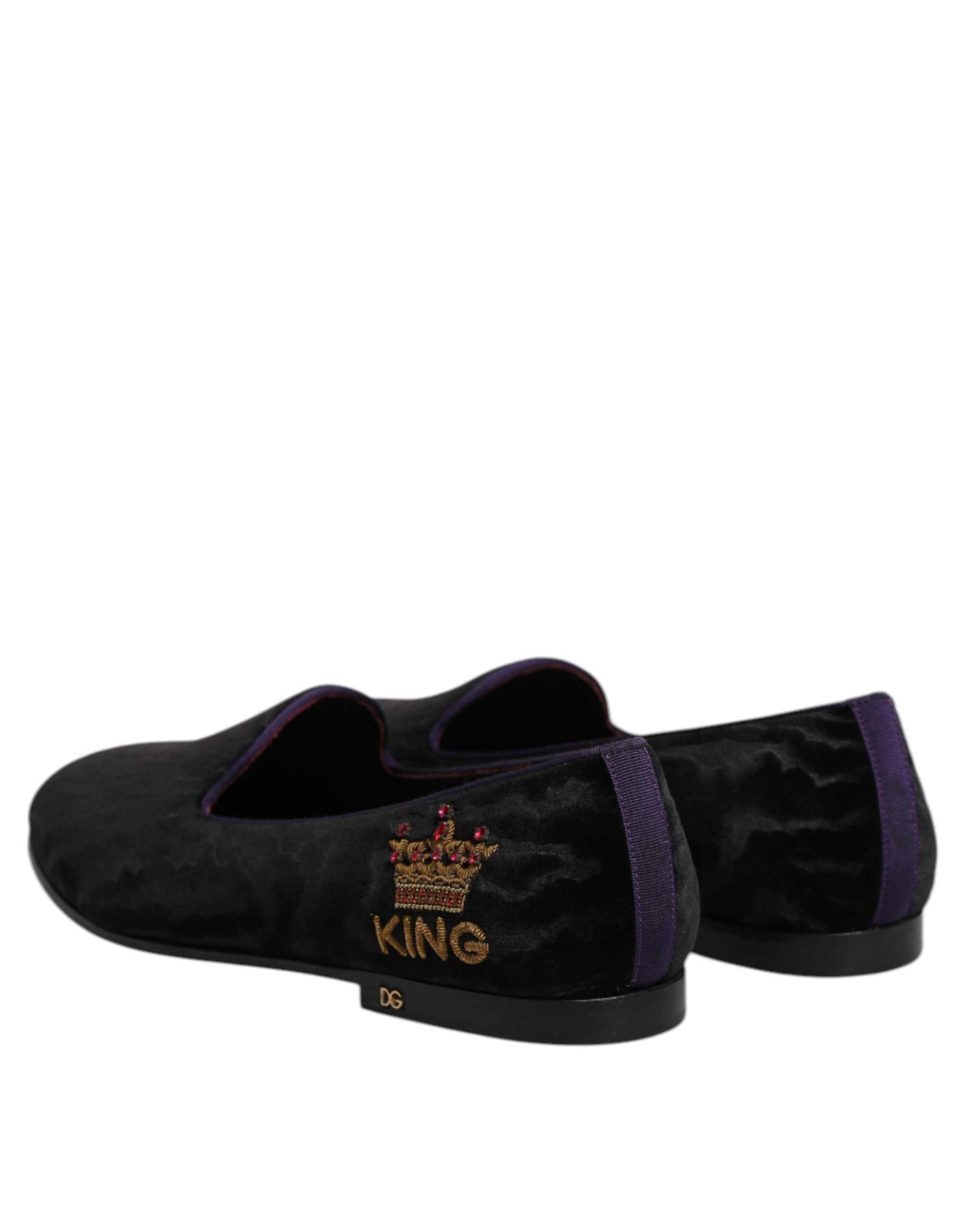 Černé mokasíny s výšivkou DG Crown Slip-On