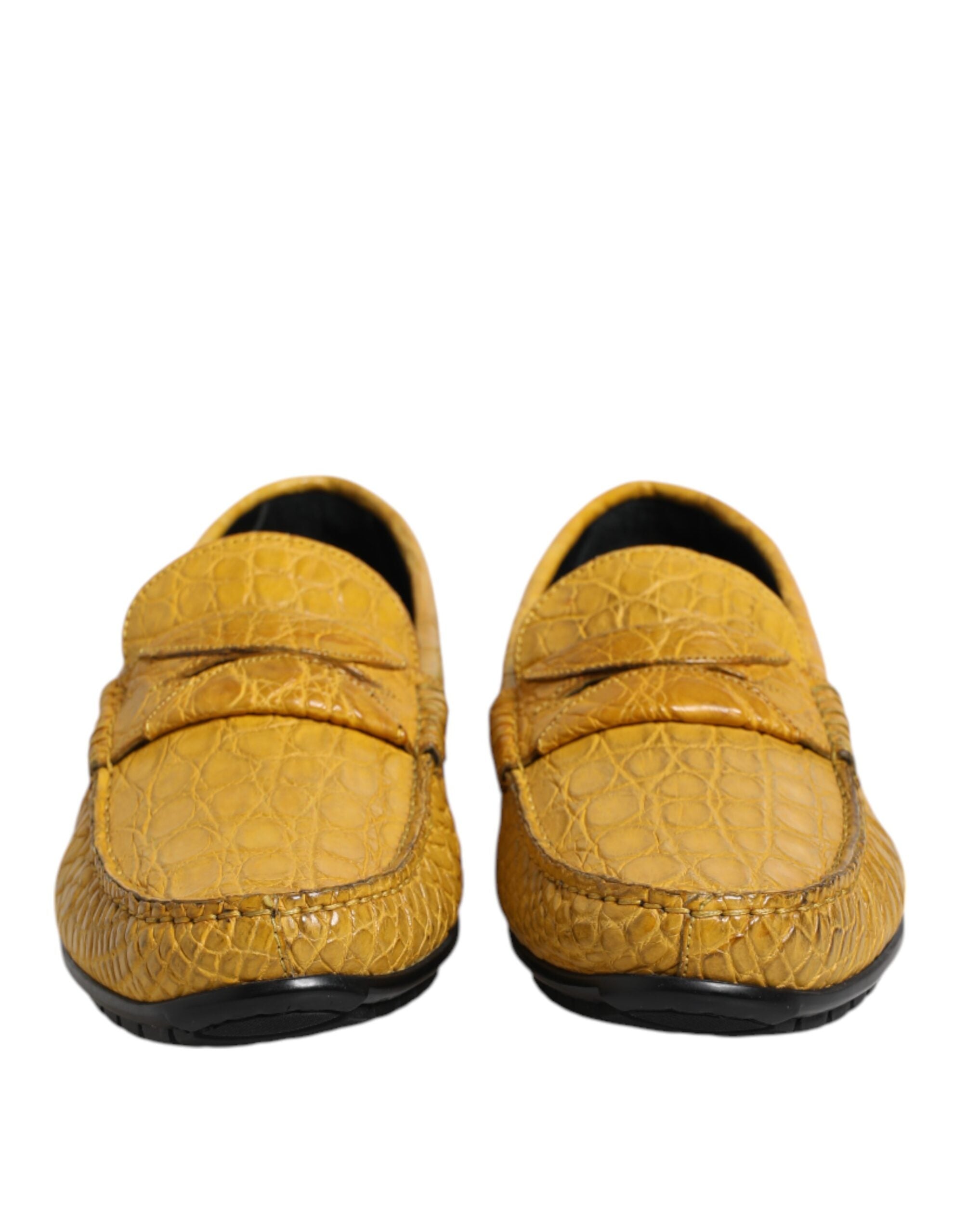 Žluté exotické kožené mokasíny slip-on boty