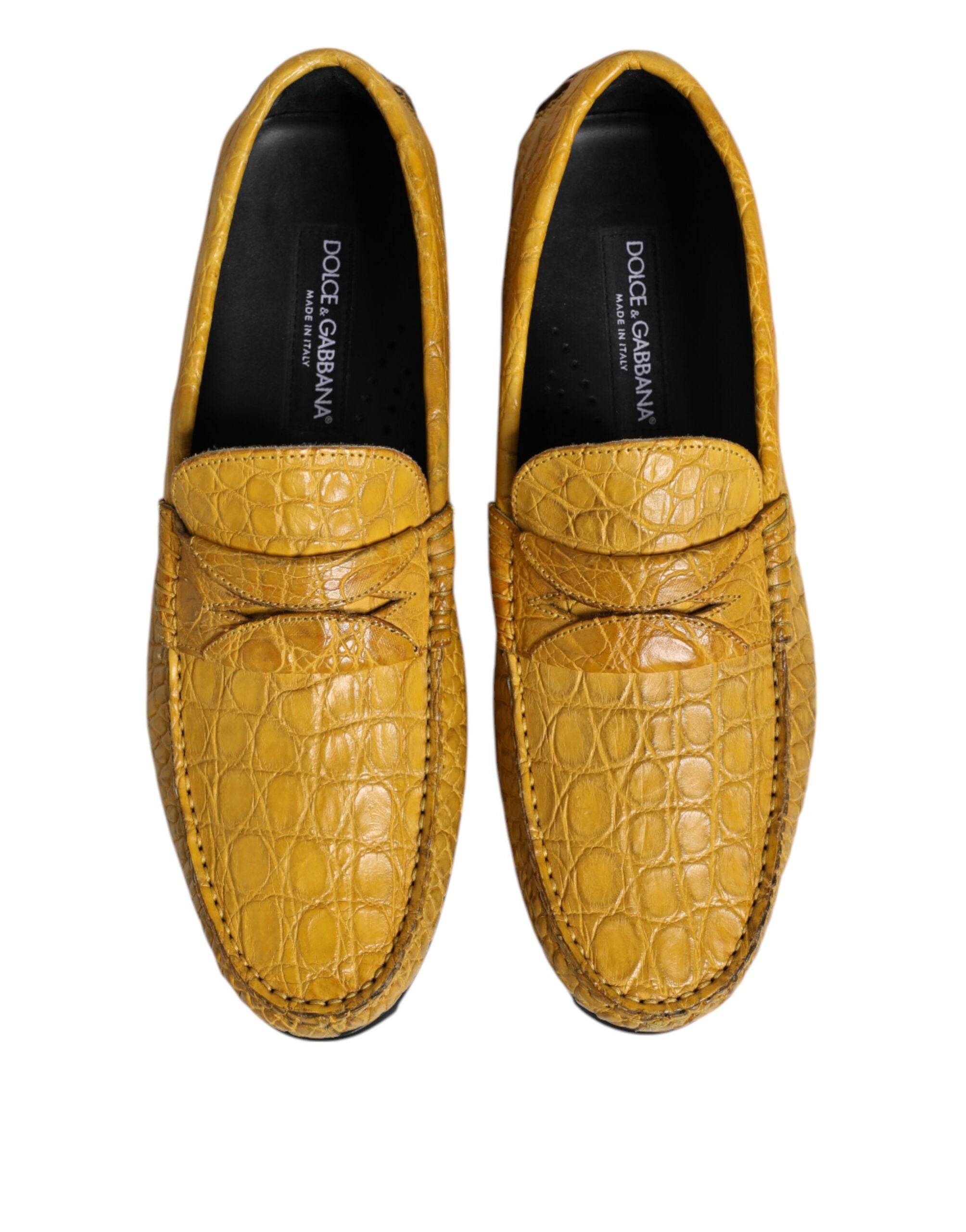 Žluté exotické kožené mokasíny slip-on boty