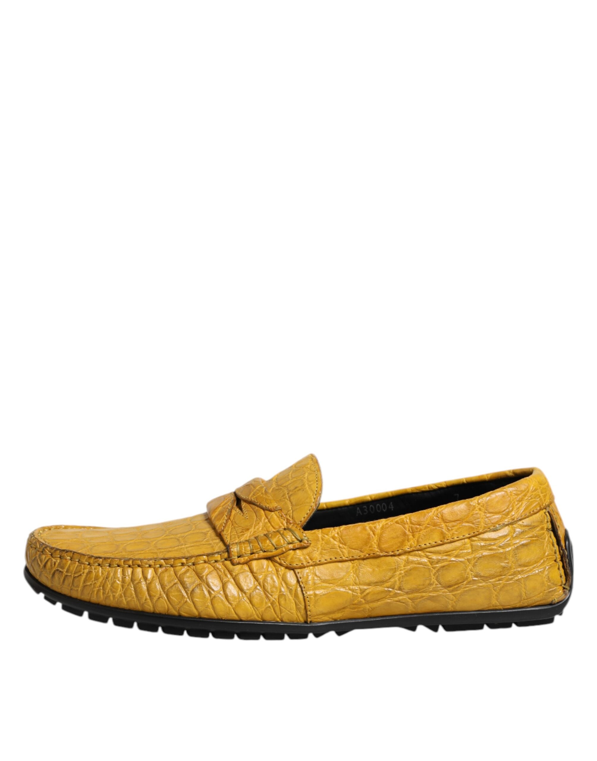 Žluté exotické kožené mokasíny slip-on boty