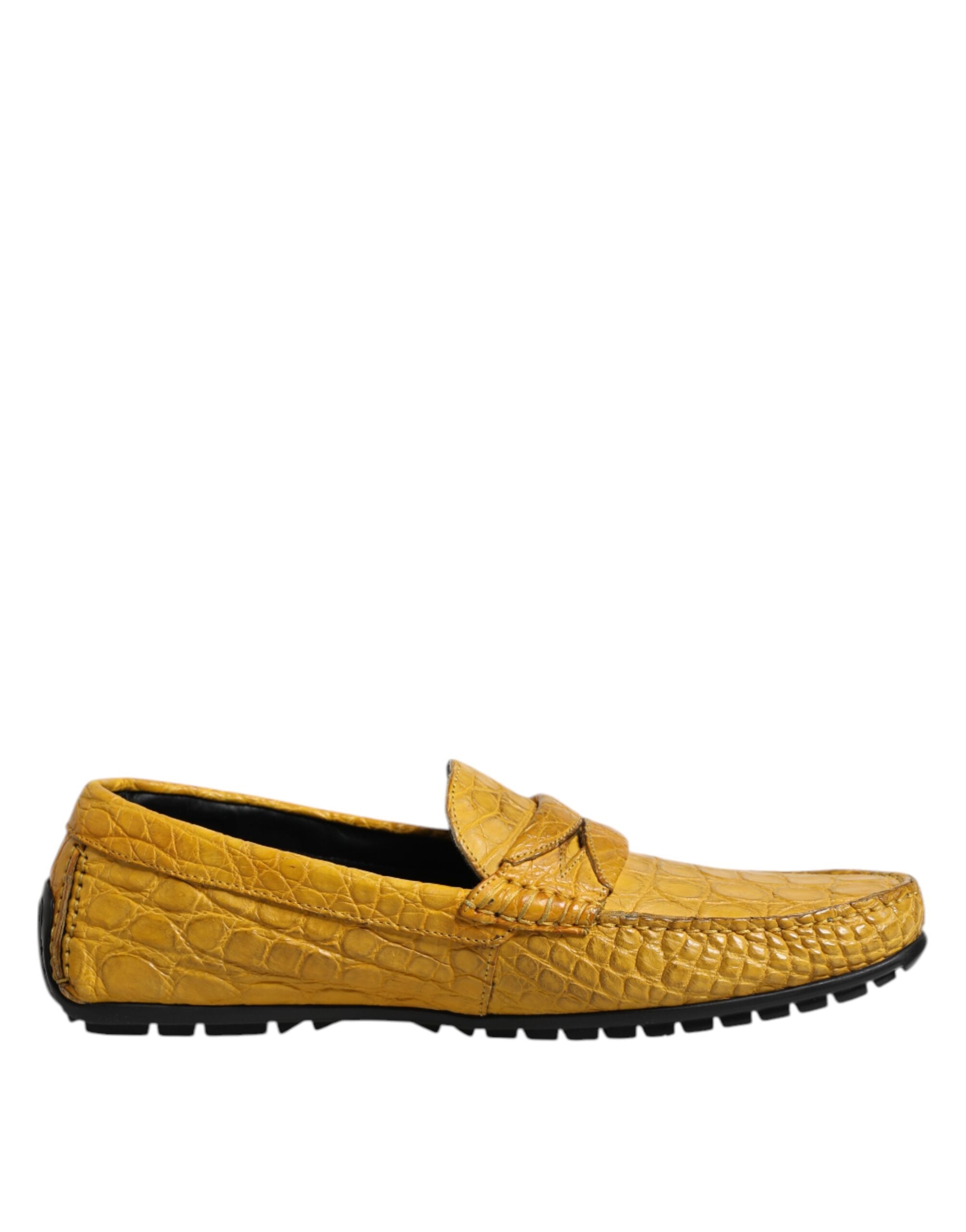Žluté exotické kožené mokasíny slip-on boty