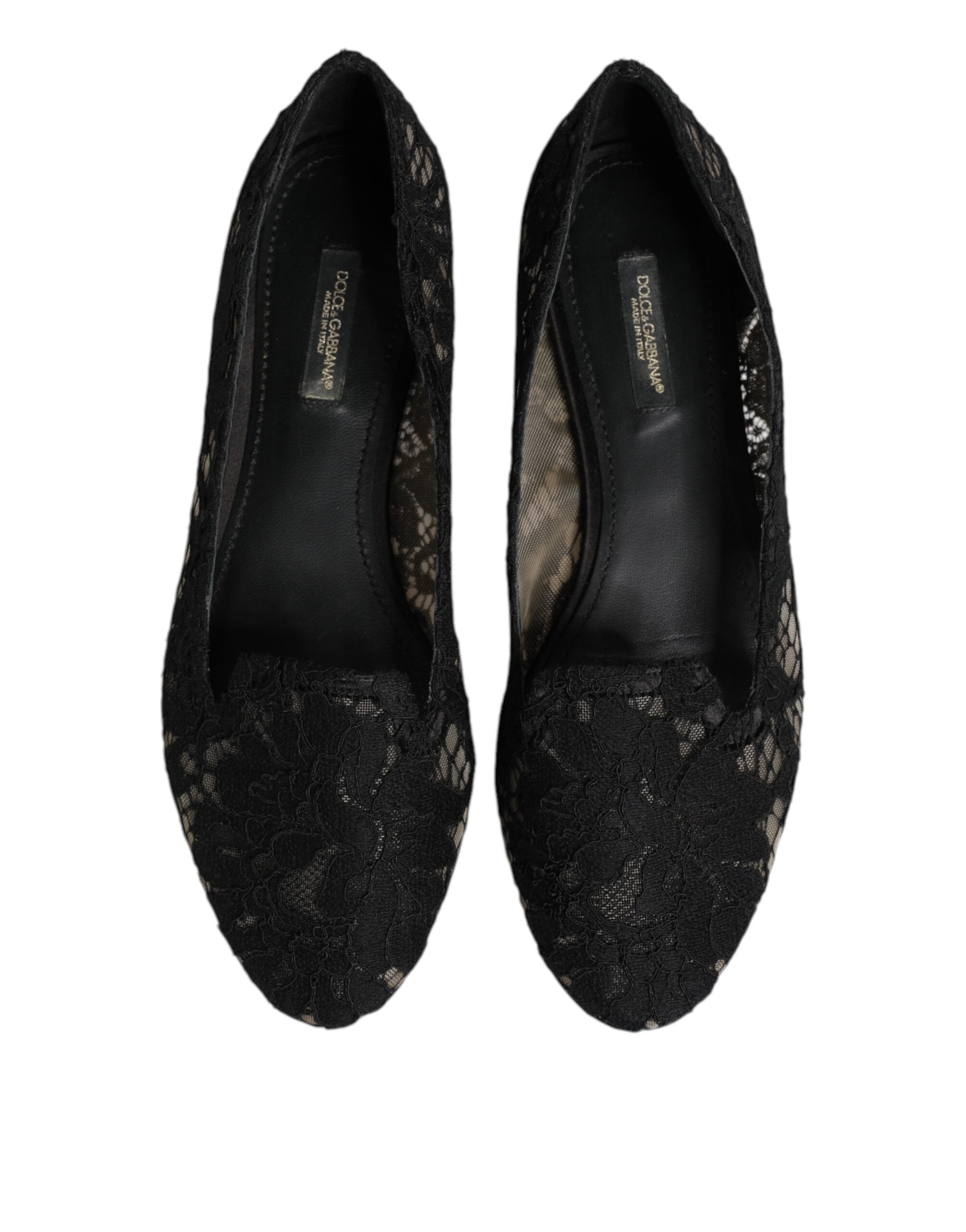 Black Taormina Lace Slip On Flats Shoes