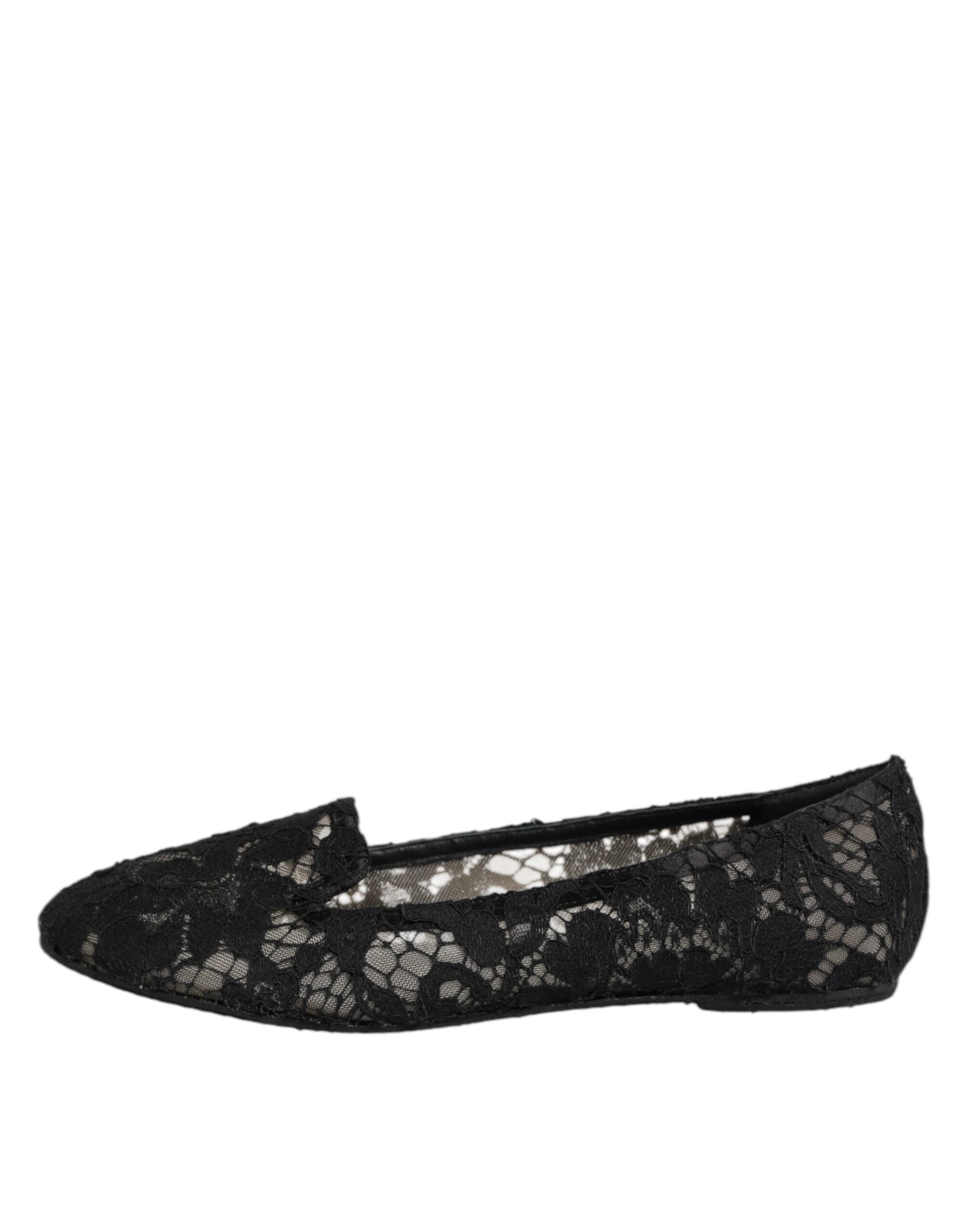 Black Taormina Lace Slip On Flats Shoes