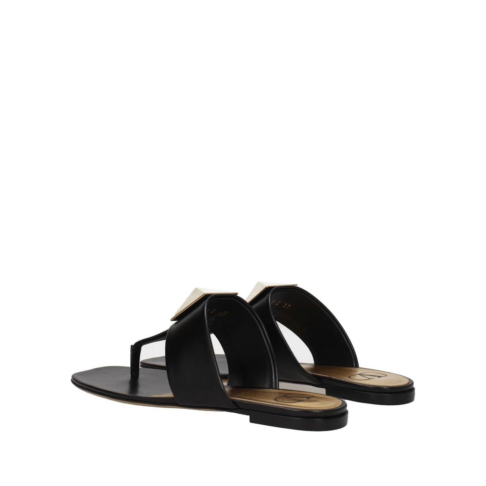 Black Calfskin Strap-On Sandals