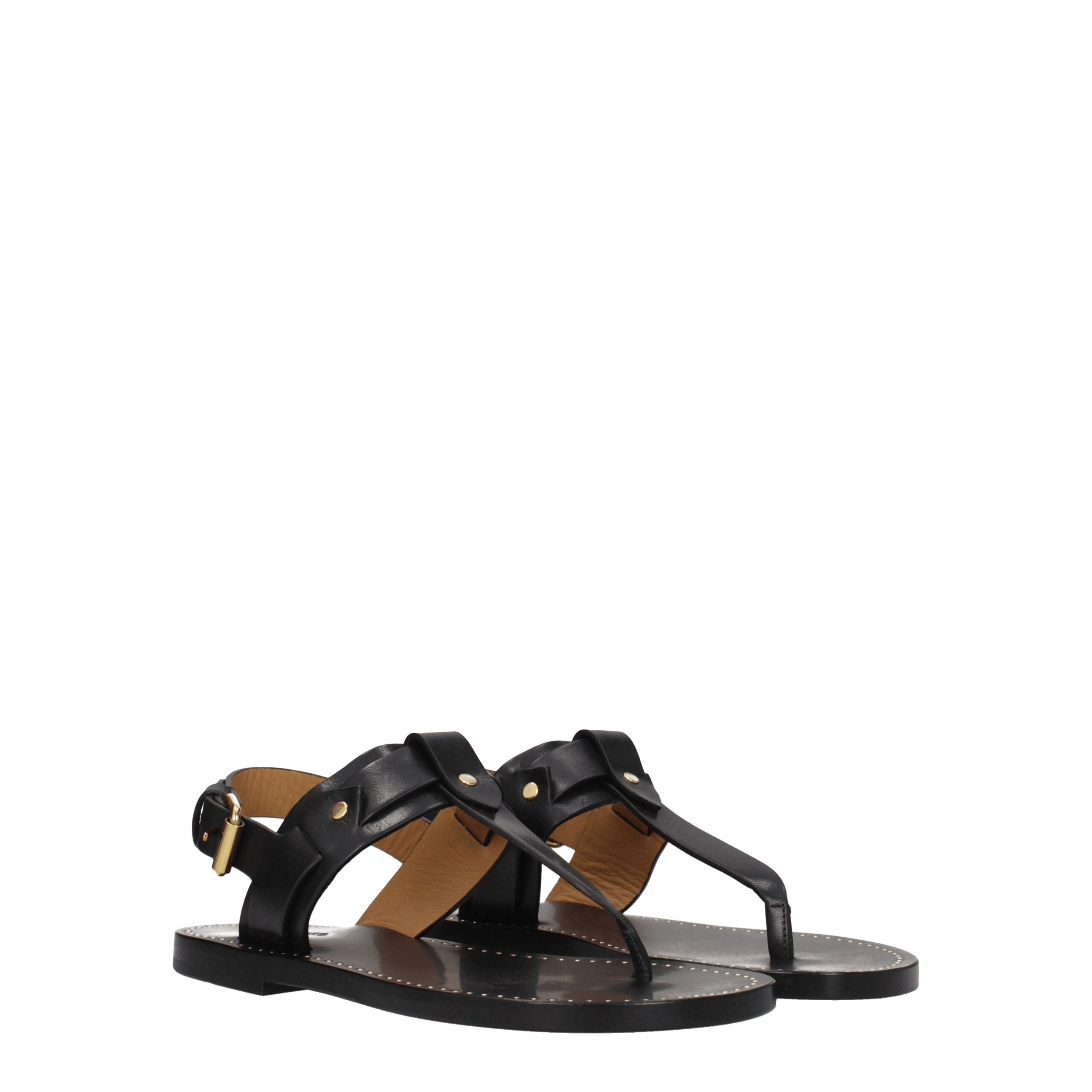 Black Leather Flip-Flop Sandals