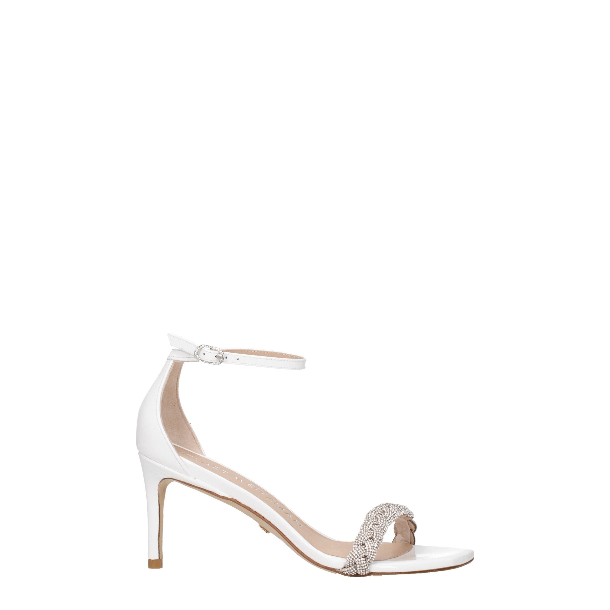 White Leather Stiletto Heel Sandals